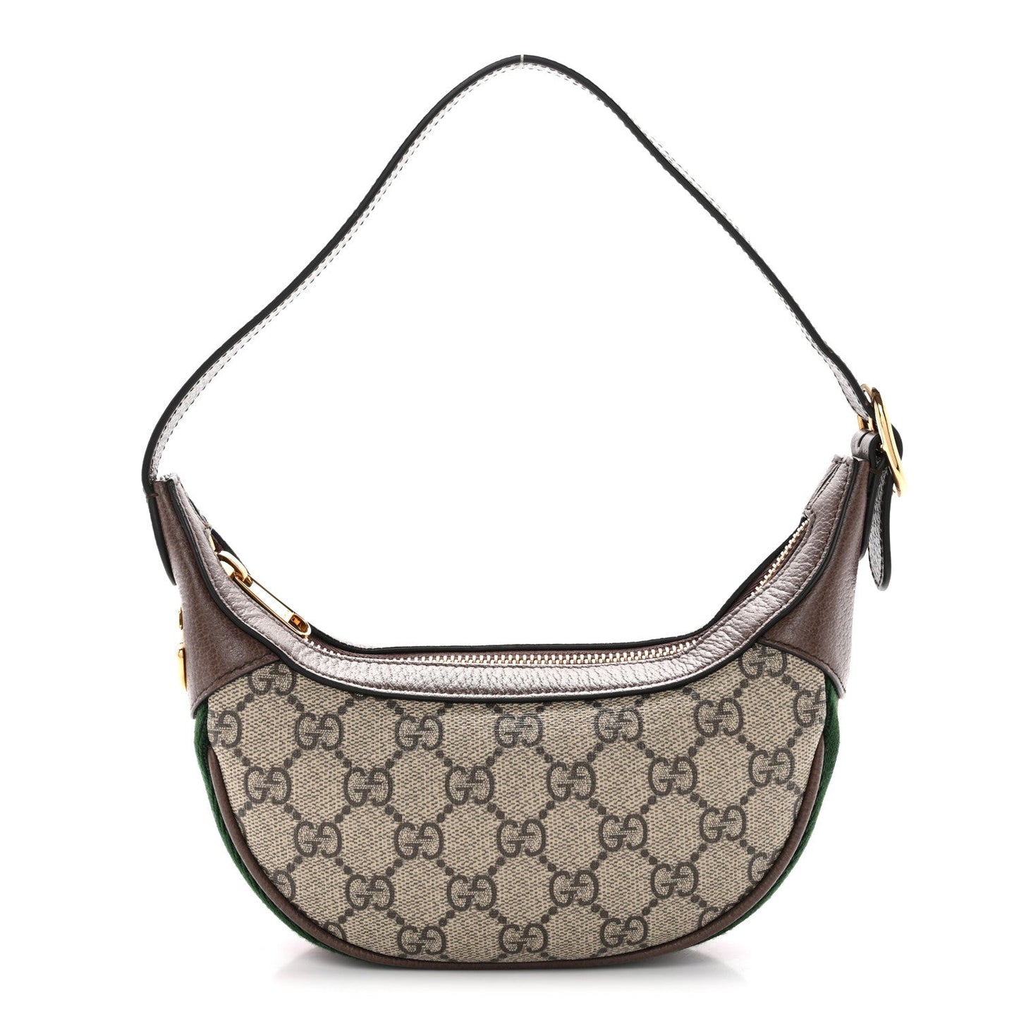 GG Supreme Monogram Textured Calfskin Web Mini Ophidia Half Moon Hobo Beige Ebony New Acero