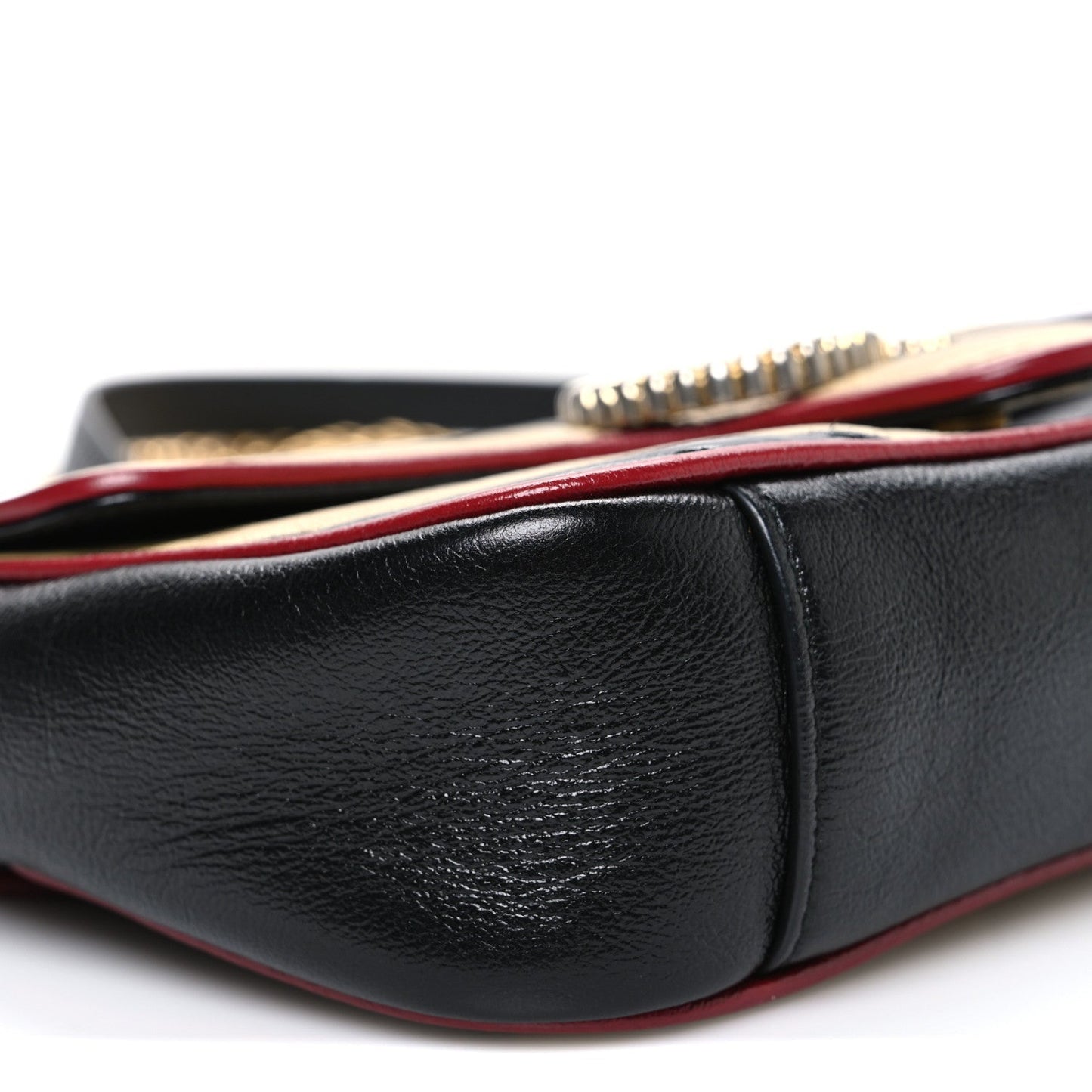 Vintage Effect Calfskin Matelasse Diagonal Striped Mini Torchon GG Marmont Shoulder Bag Black Beige