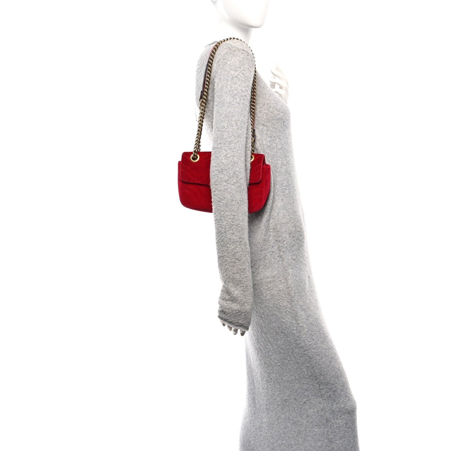 Velvet Matelasse Mini GG Marmont Shoulder Bag Hibiscus Red