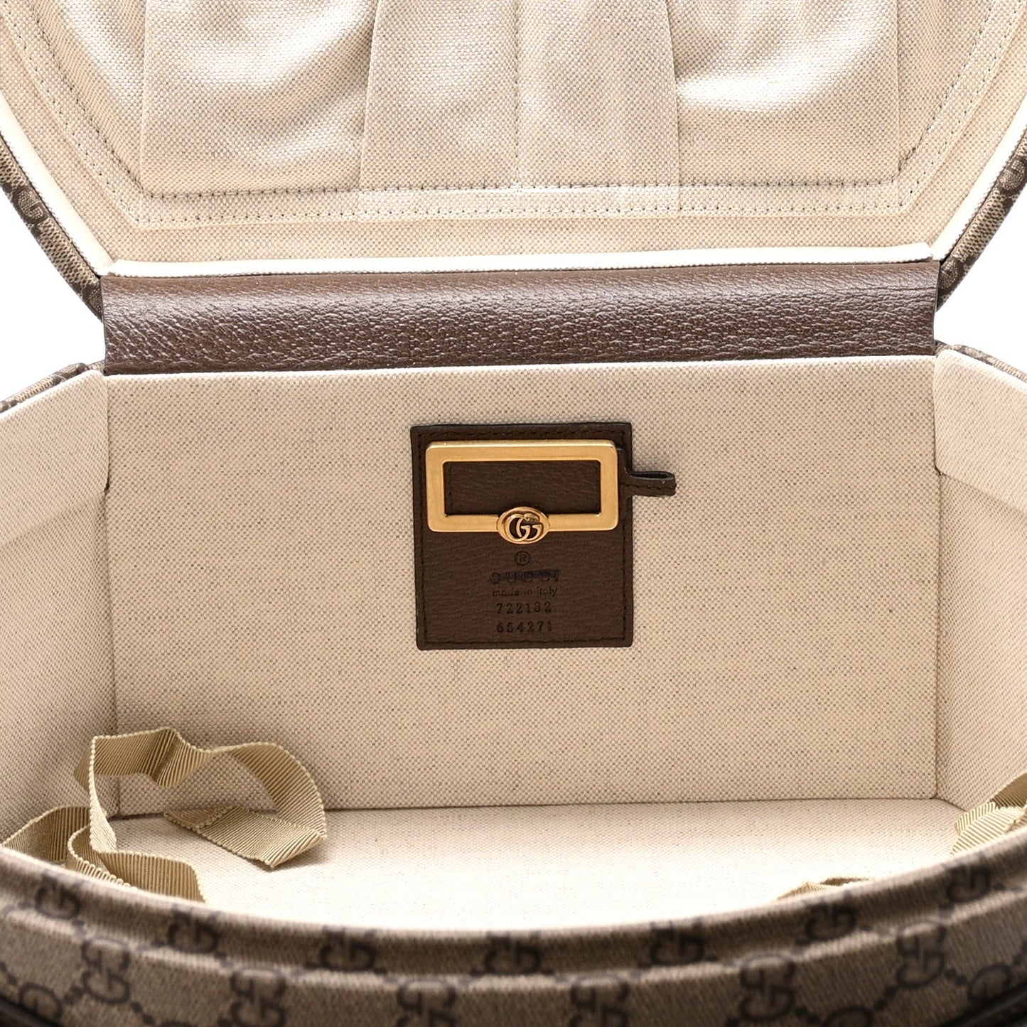 GG Supreme Monogram Textured Dollar Calfskin Web Savoy Hat Box Beige Ebony New Acero