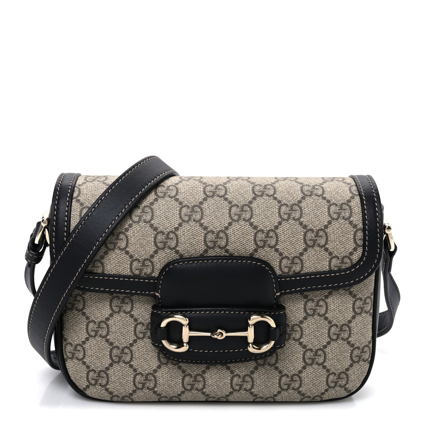 GG Supreme Monogram Horsebit 1955 Soft Small Shoulder Bag Beige Black