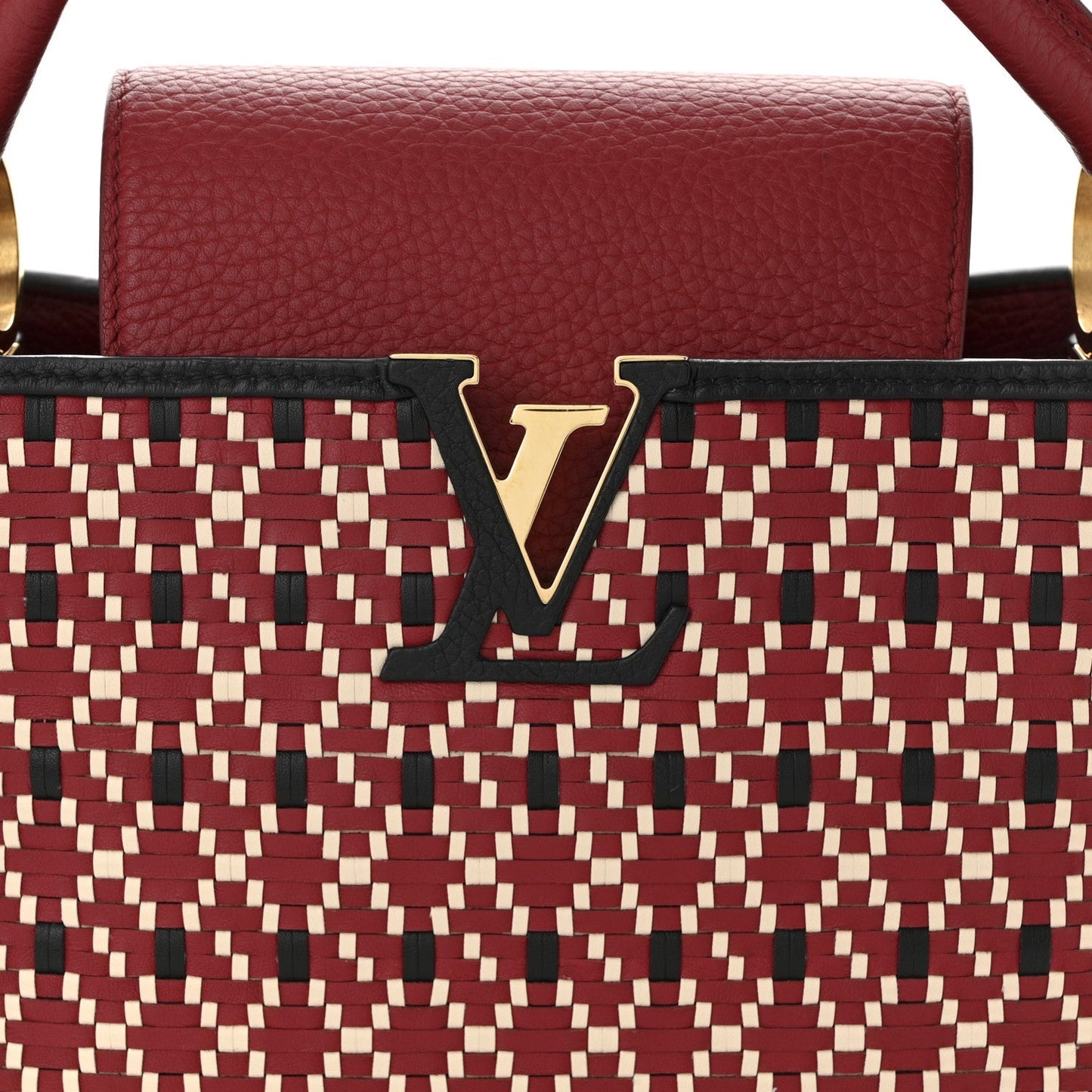 Calfskin Woven Capucines PM Black Red