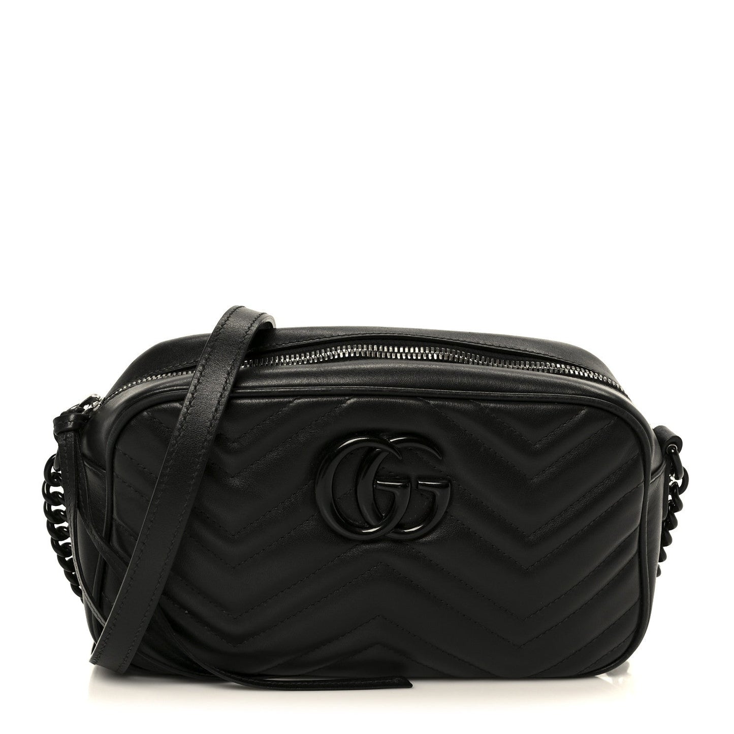 Calfskin Matelasse Monochrome Small GG Marmont Chain Shoulder Bag Black
