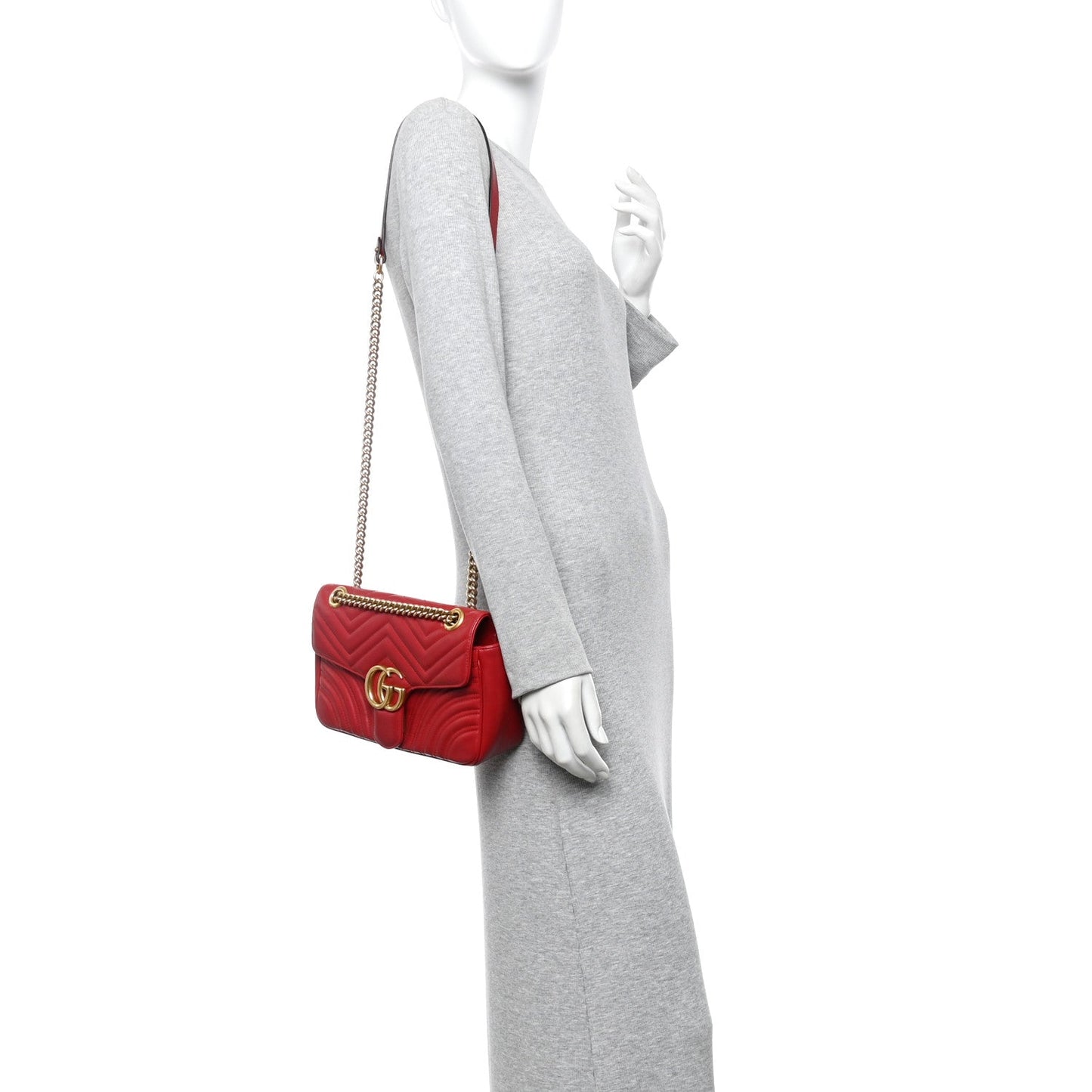 Calfskin Matelasse Small GG Marmont Shoulder Bag Hibiscus Red