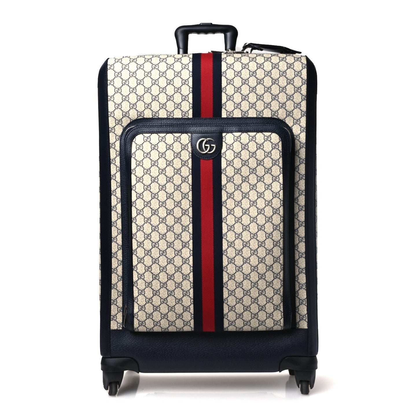 GG Supreme Monogram Textured Dollar Calfskin Web Large Savoy Trolley Suitcase Beige Blue