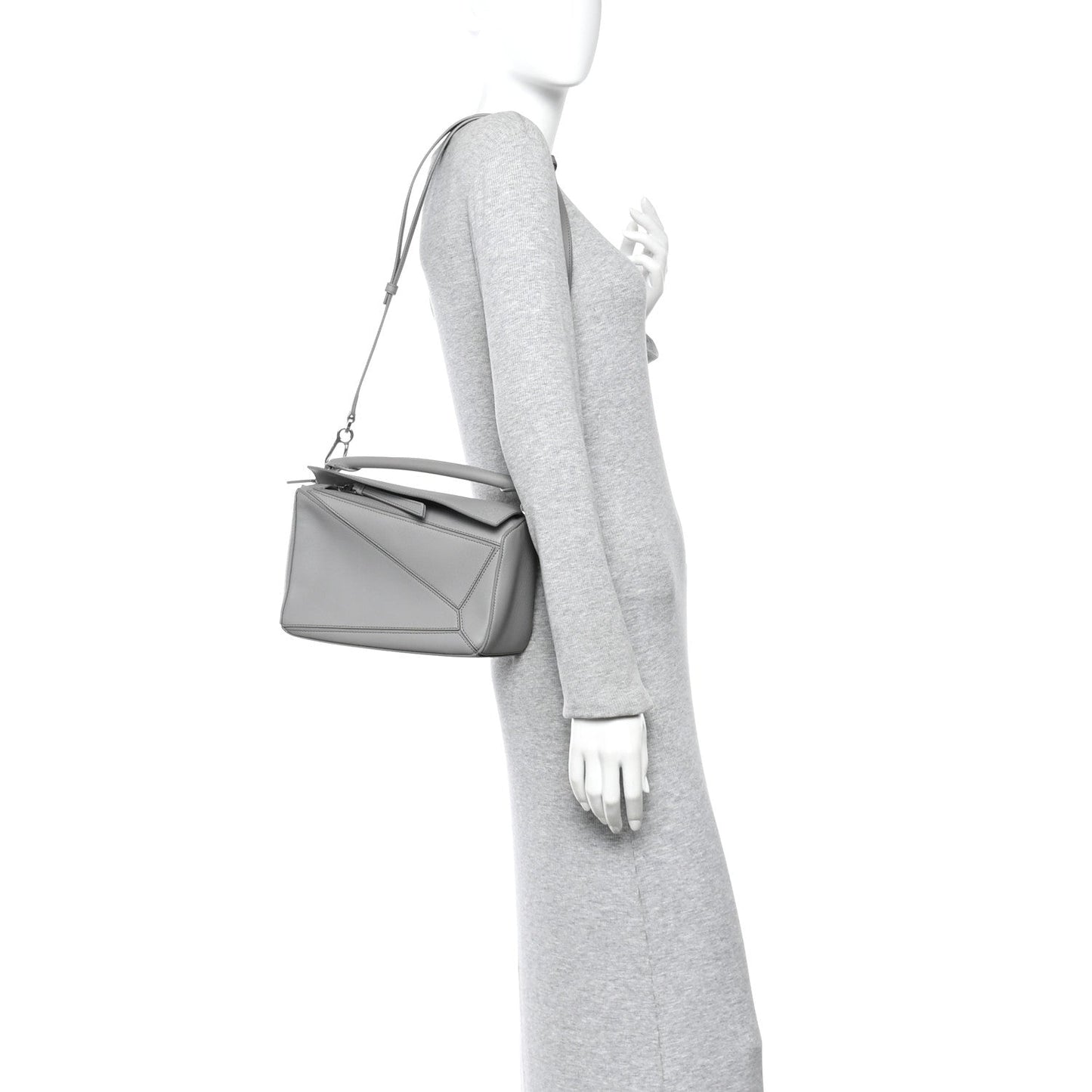 Calfskin Small Puzzle Bag Pearl Grey
