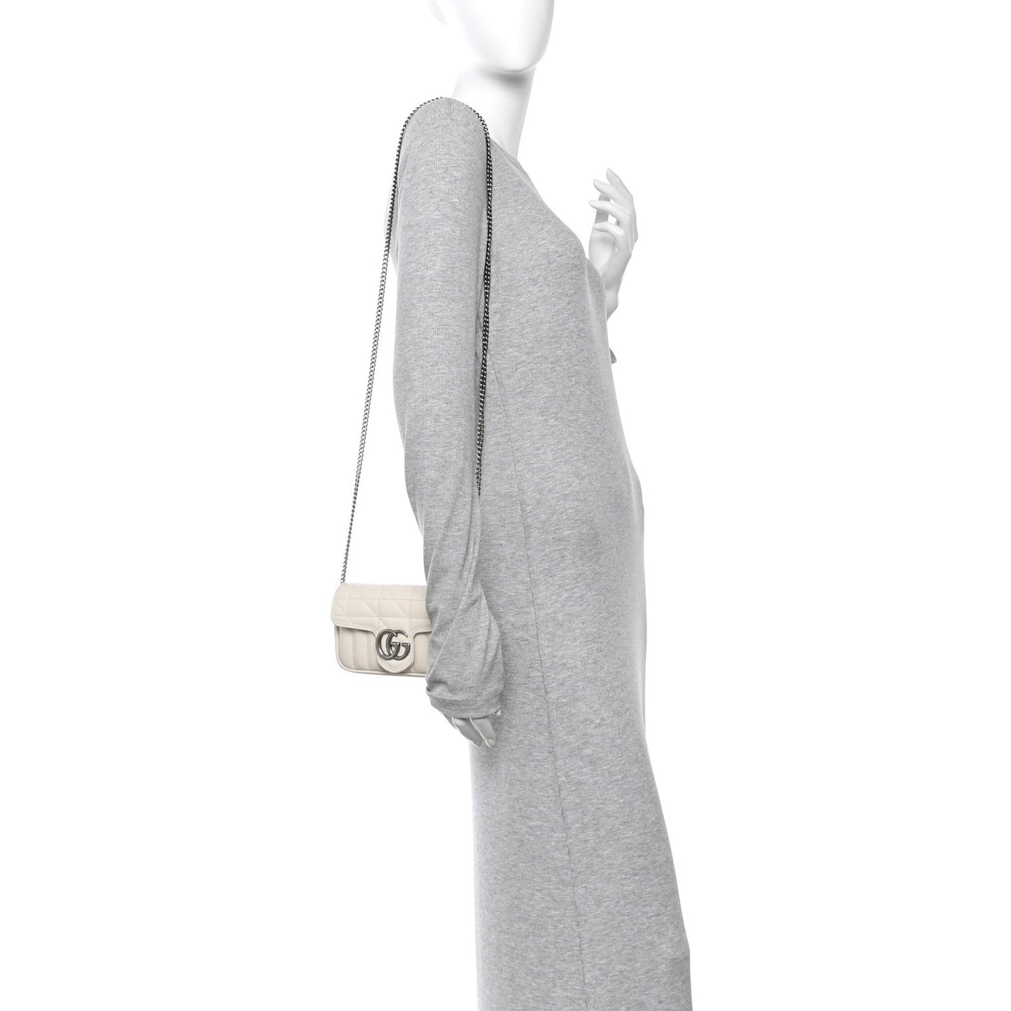 Calfskin Matelasse Aria Super Mini GG Marmont Shoulder Bag Mystic White