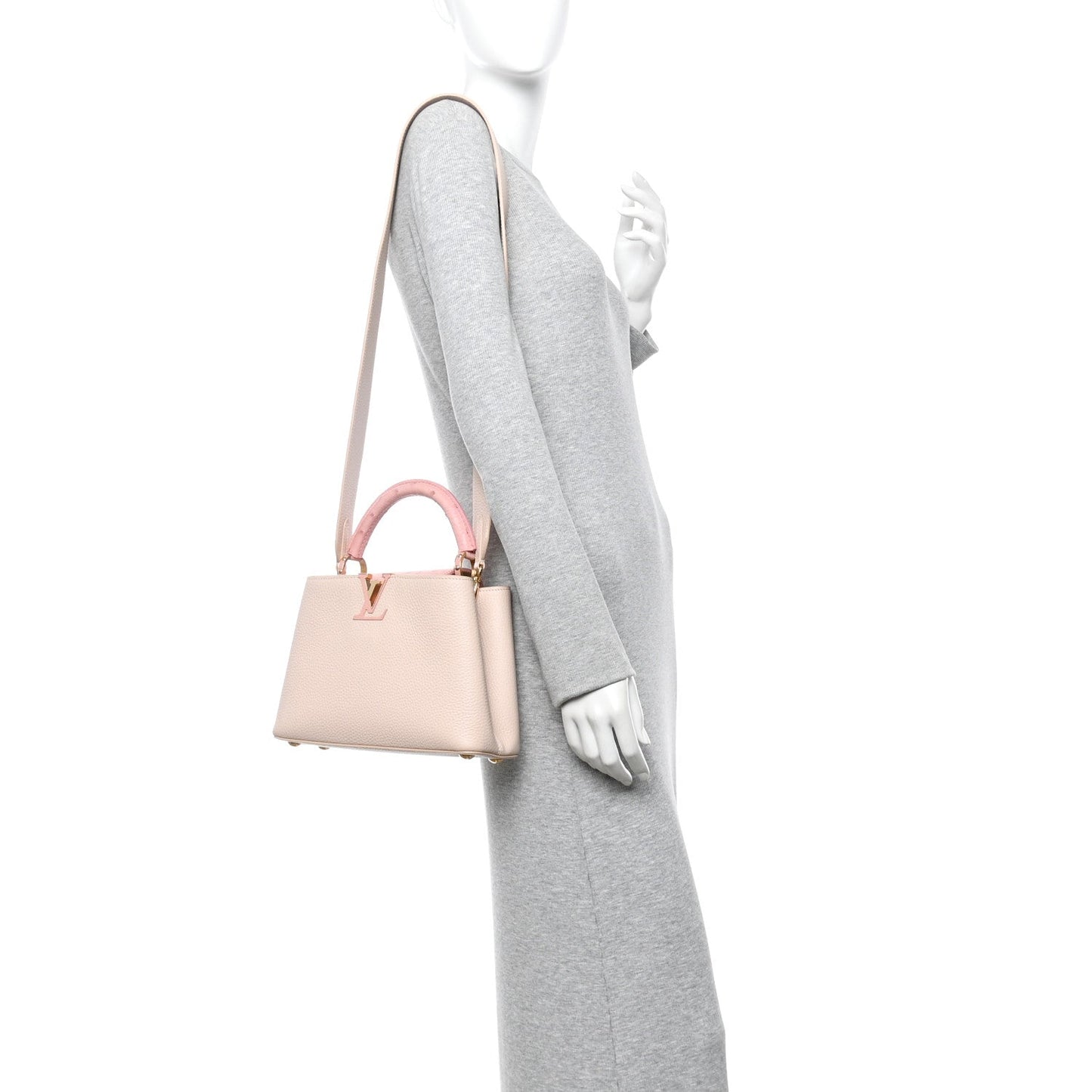 Taurillon Ostrich Capucines BB Powder Pink Beige
