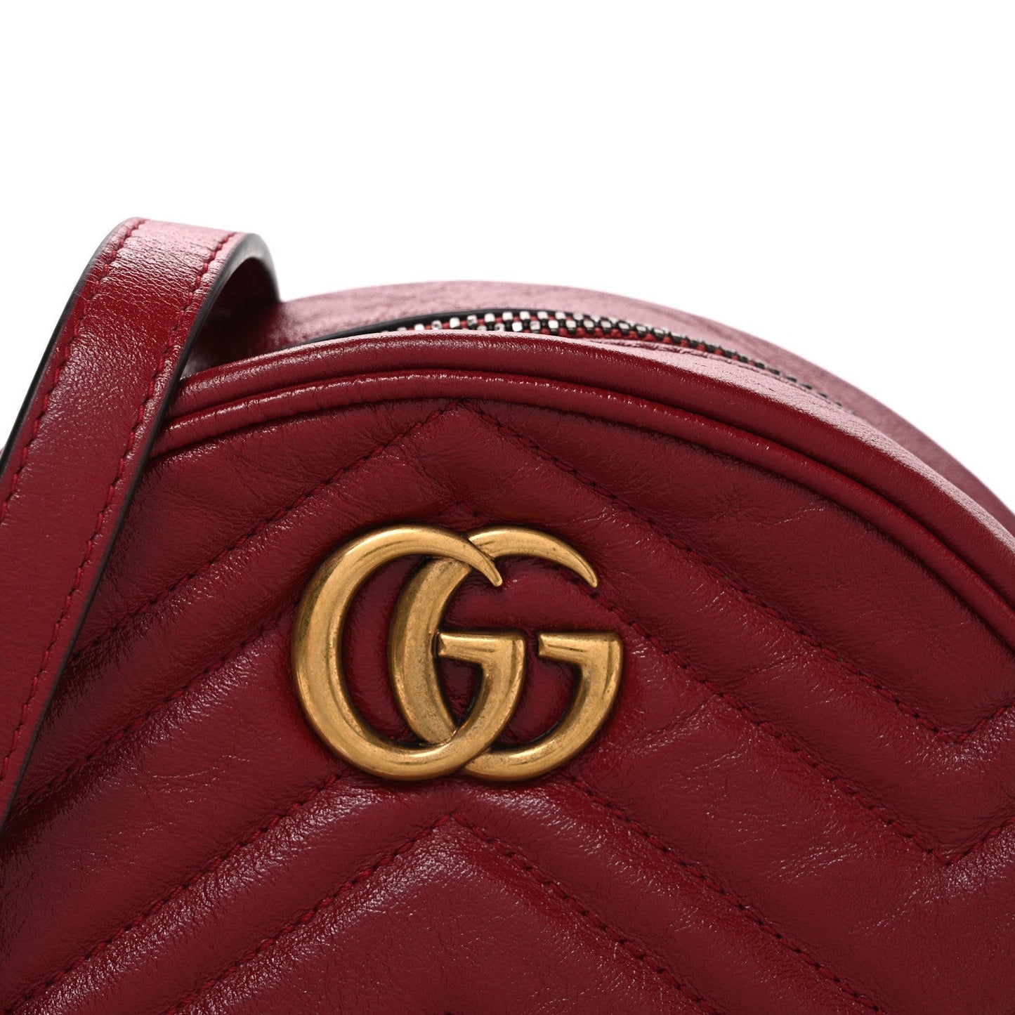 Glazed Calfskin Matelasse Heart Mini GG Marmont Round Shoulder Bag Romantic Cerise