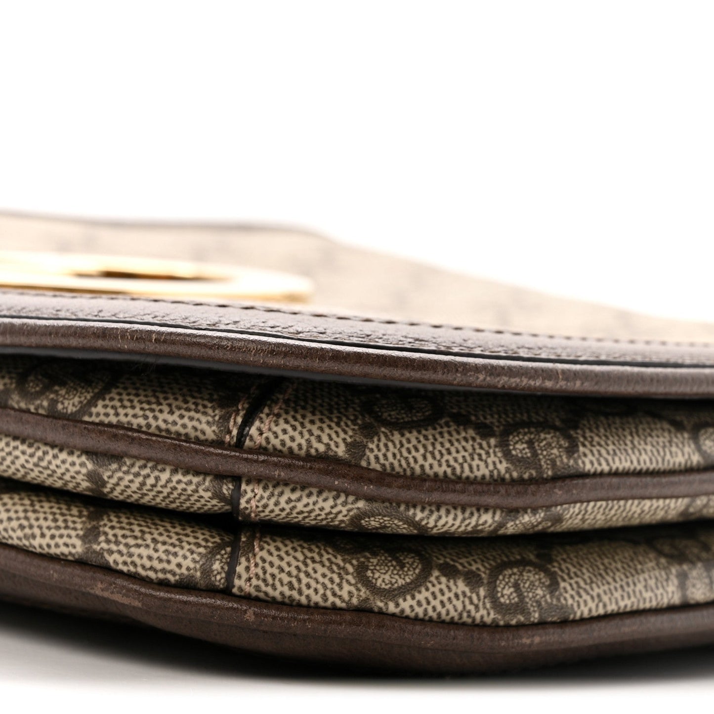 GG Supreme Monogram Textured Dollar Calfskin Web Medium Blondie Top Handle Shoulder Flap Bag Beige Ebony New Acero