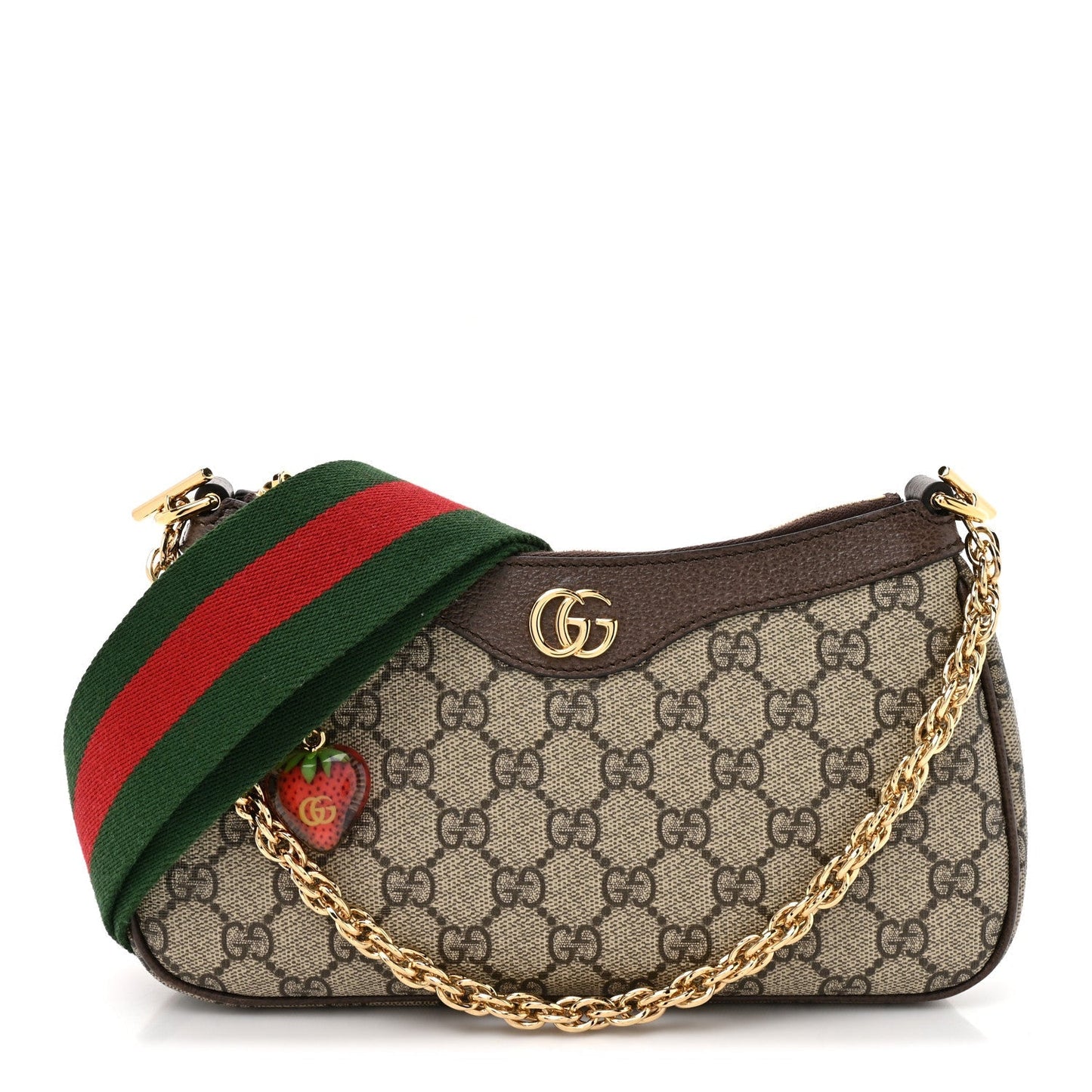 GG Supreme Monogram Textured Dollar Calfskin Web Small Ophidia GG Handbag Beige Ebony New Acero
