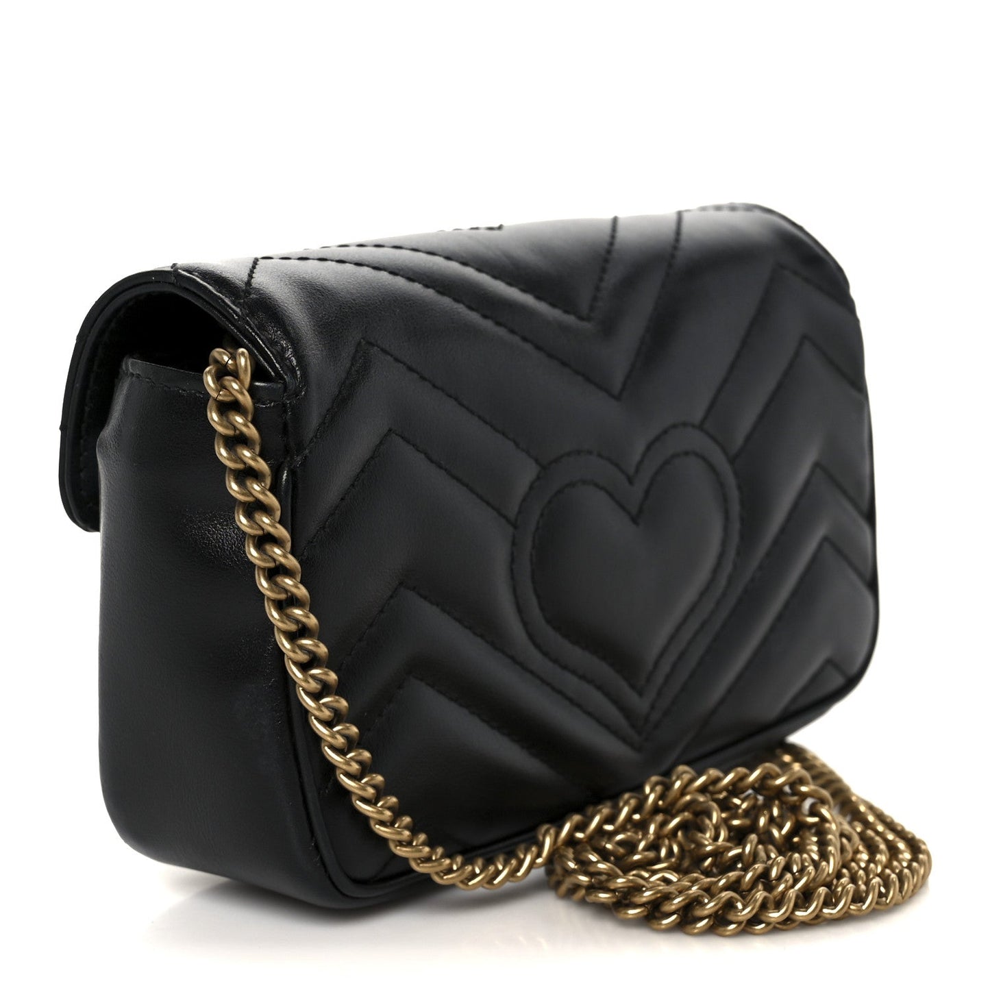 Calfskin Matelasse Super Mini GG Marmont Shoulder Bag Black