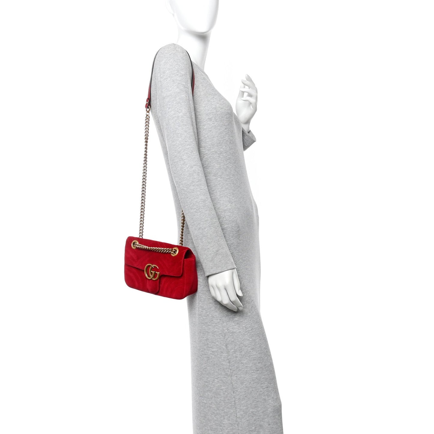 Velvet Matelasse Mini GG Marmont Shoulder Bag Hibiscus Red