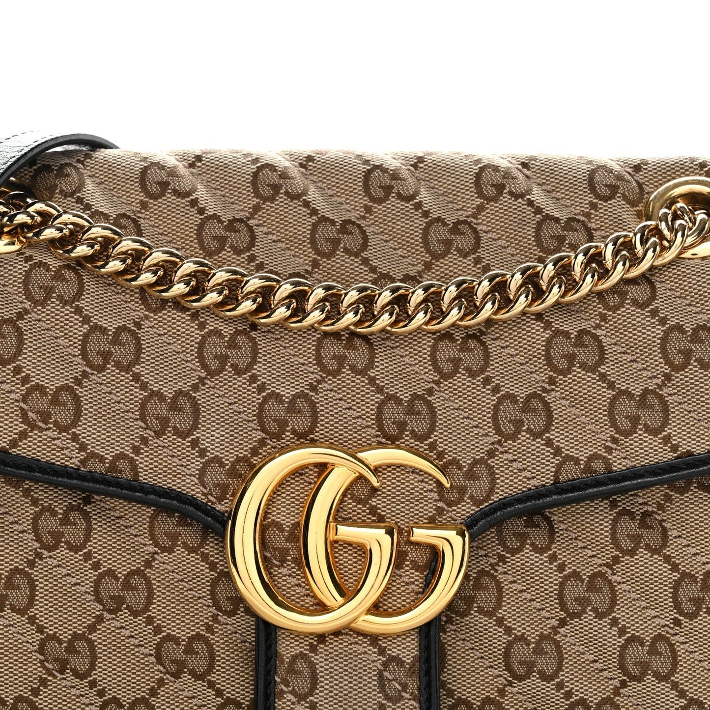 Monogram Matelasse Diagonal Small GG Marmont Shoulder Bag Beige Black