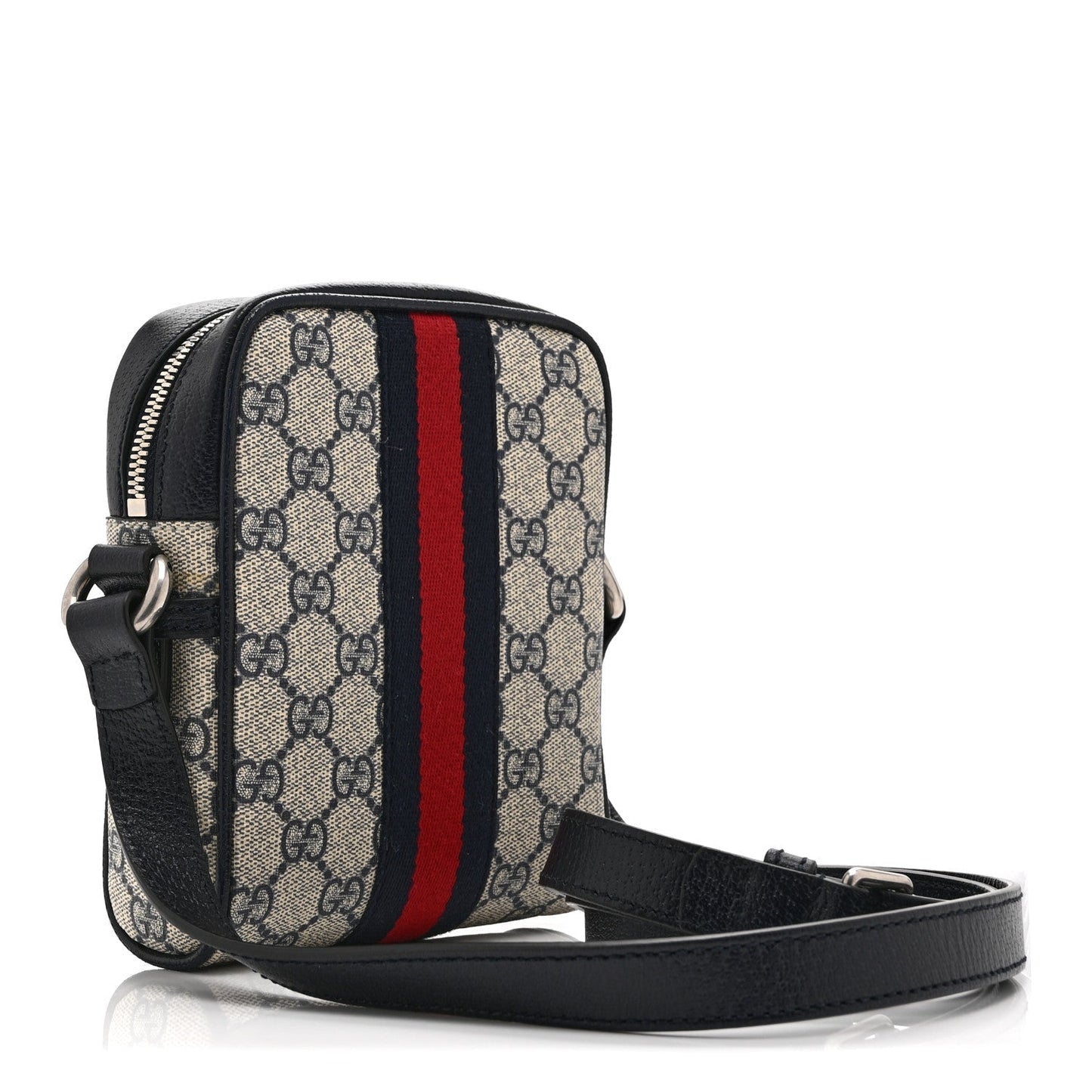 GG Supreme Monogram Textured Calfskin Web Mini Ophidia Messenger Beige Blue