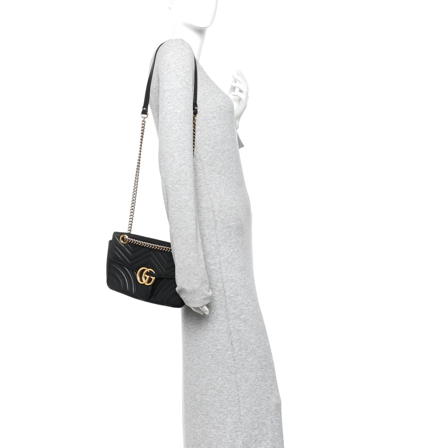 Calfskin Matelasse Small GG Marmont Shoulder Bag Black