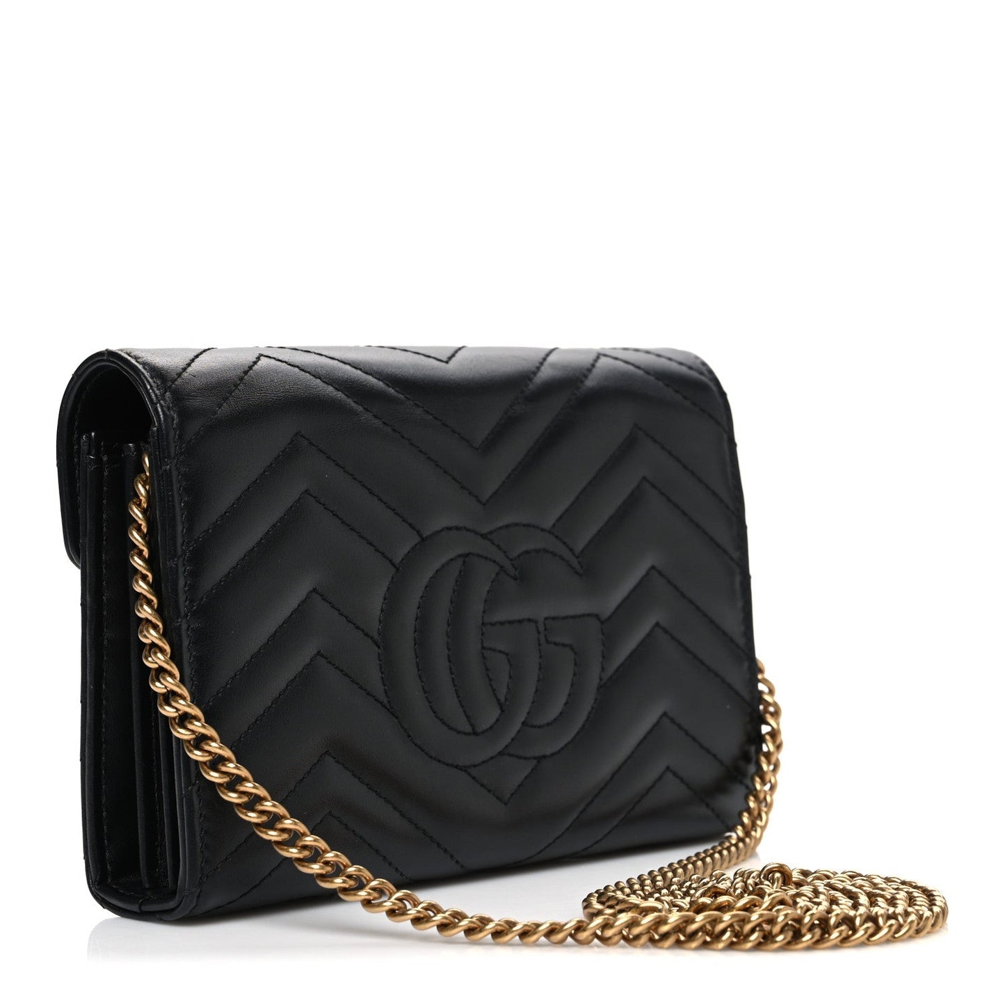 Calfskin Matelasse GG Marmont Chain Wallet Black