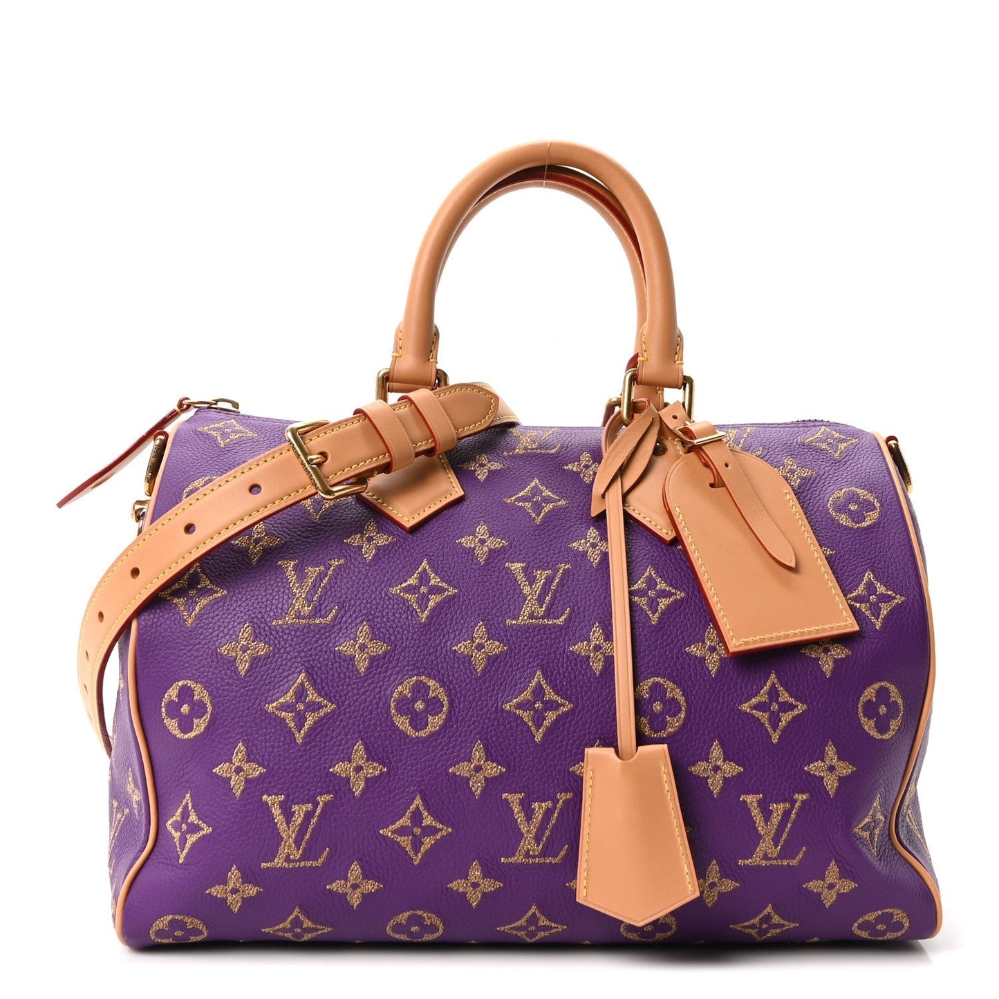 Calfskin Embroidered Monogram Speedy P9 Bandouliere 30 Golden Lotus Purple
