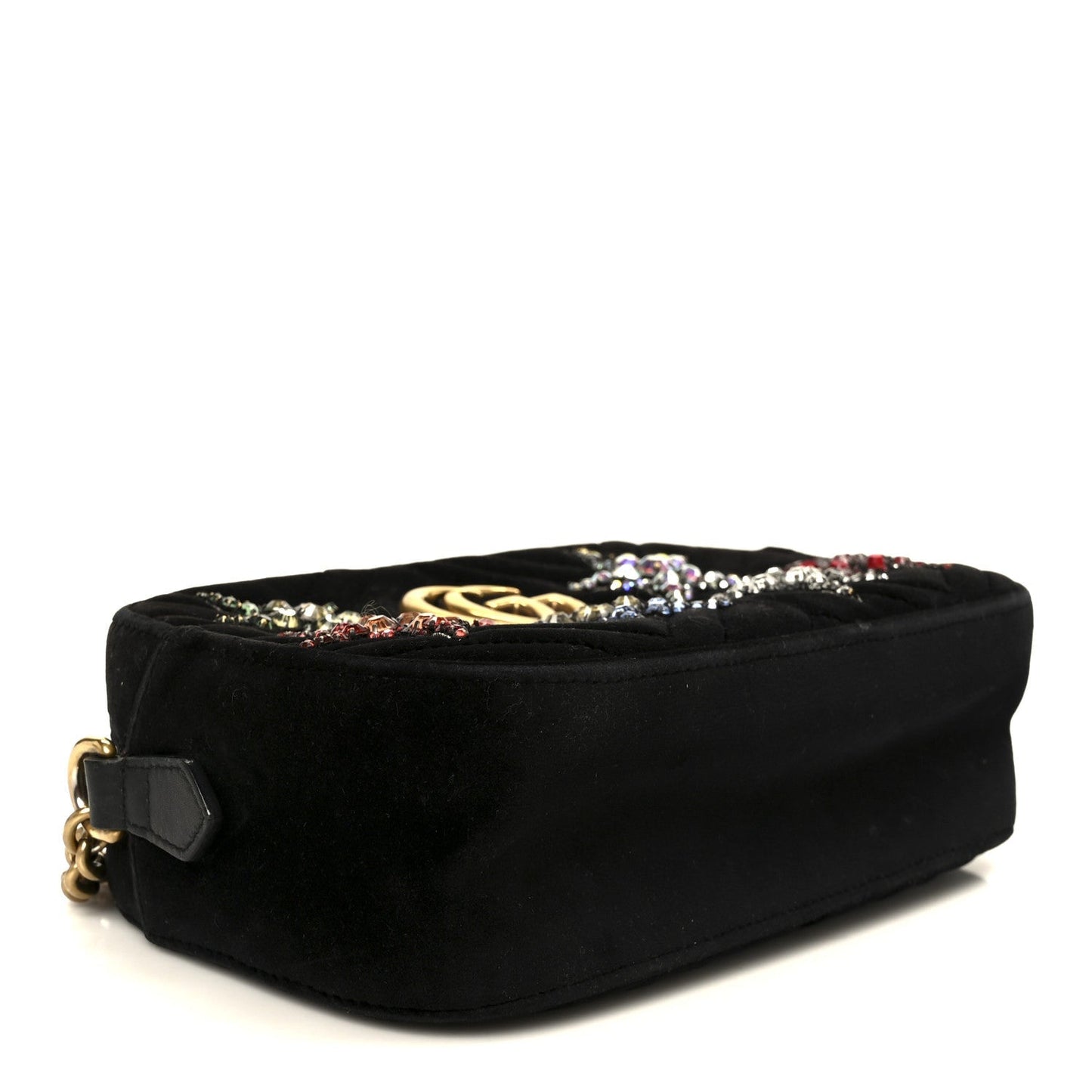Velvet Matelasse Crystal Star Embroidered Small GG Marmont Chain Shoulder Bag Black