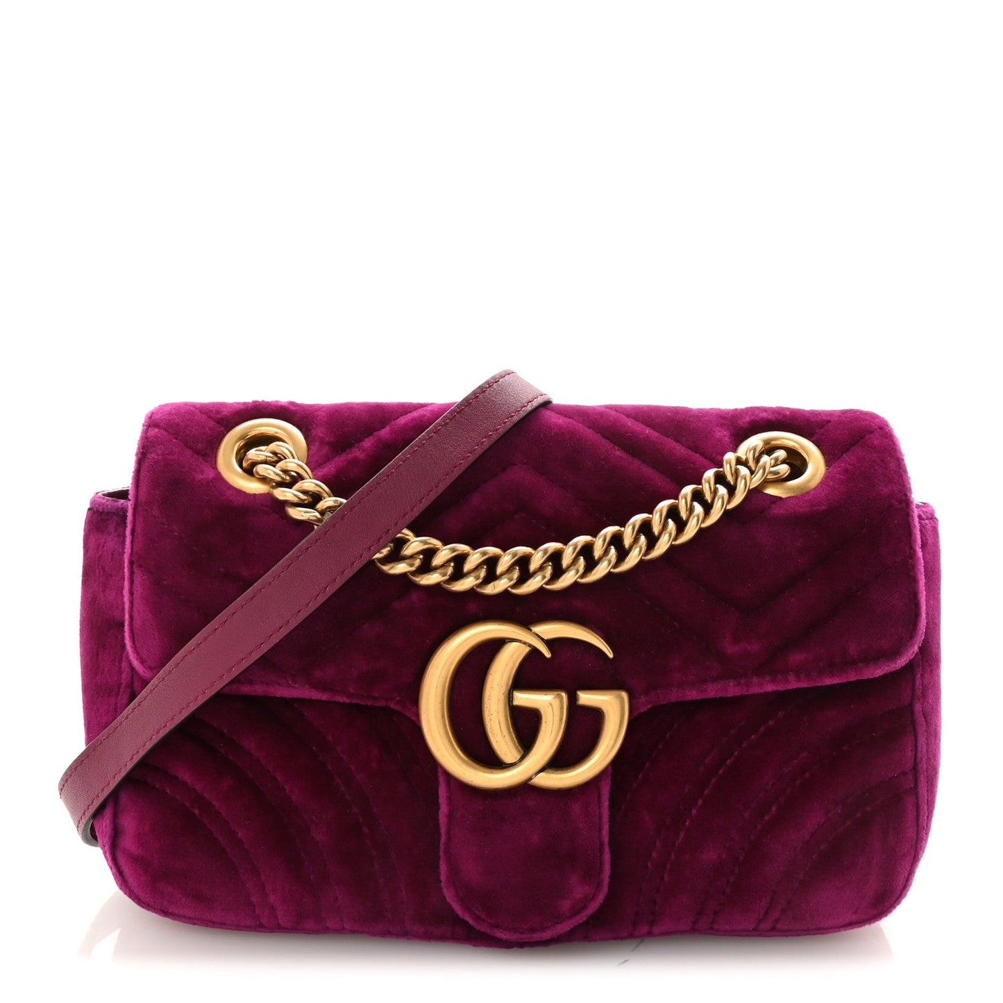 Velvet Matelasse Mini GG Marmont Shoulder Bag Fuchsia Violet Cyclamen