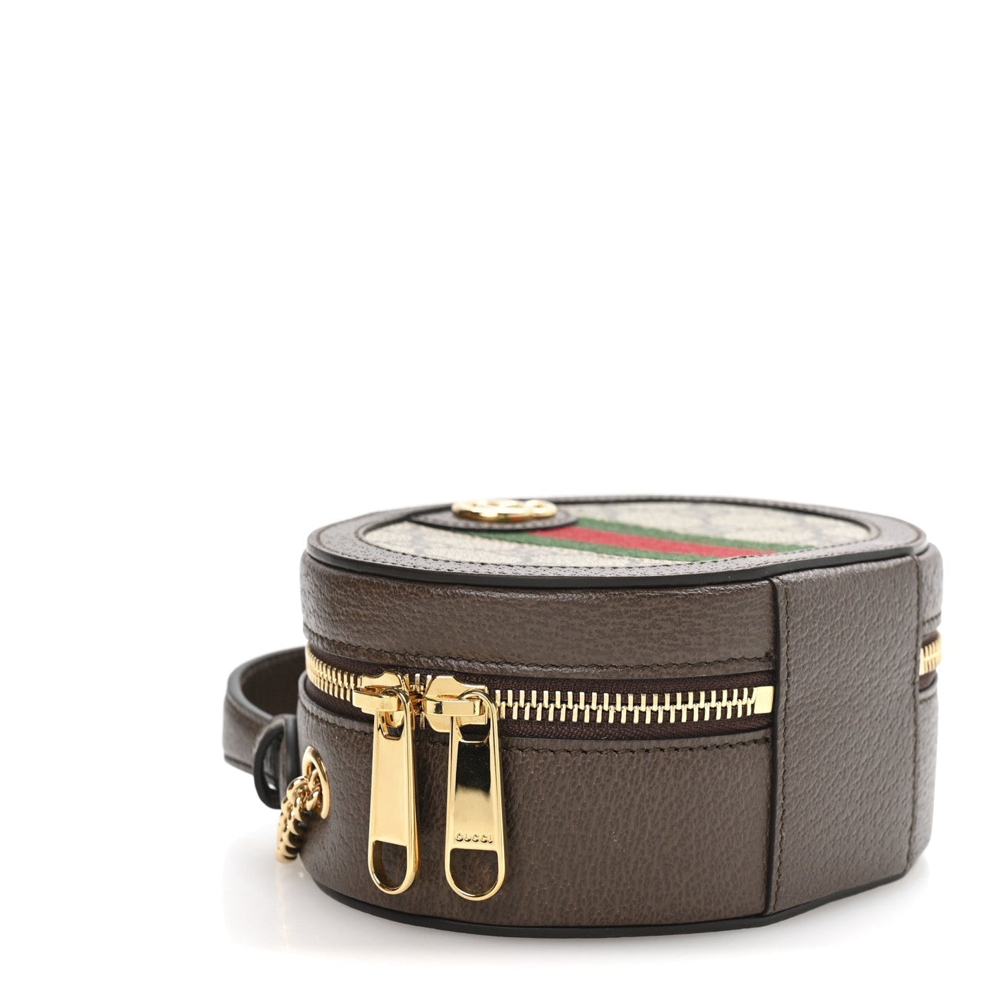 GG Supreme Monogram Top Handle Web Mini Ophidia Round Shoulder Bag Brown