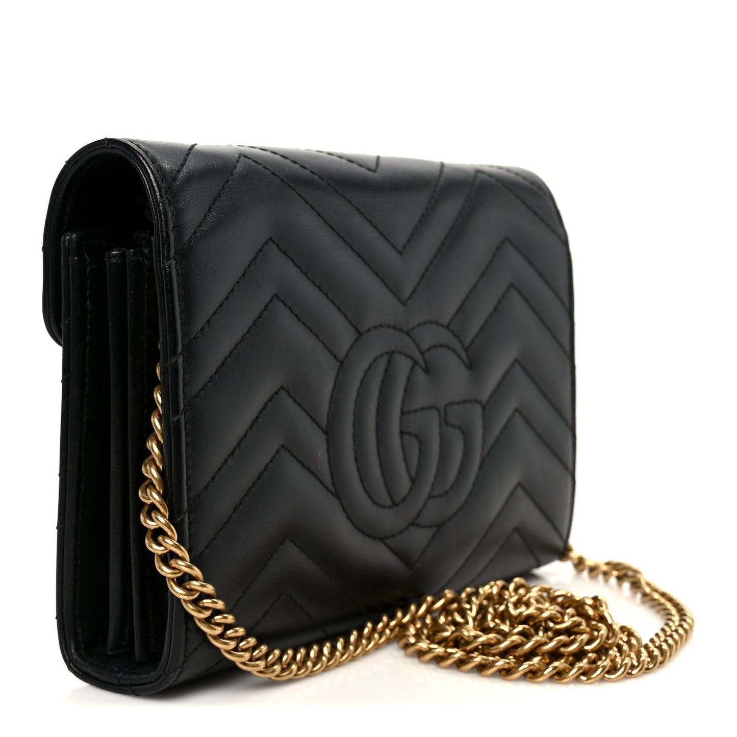 Calfskin Matelasse GG Marmont Chain Wallet Black