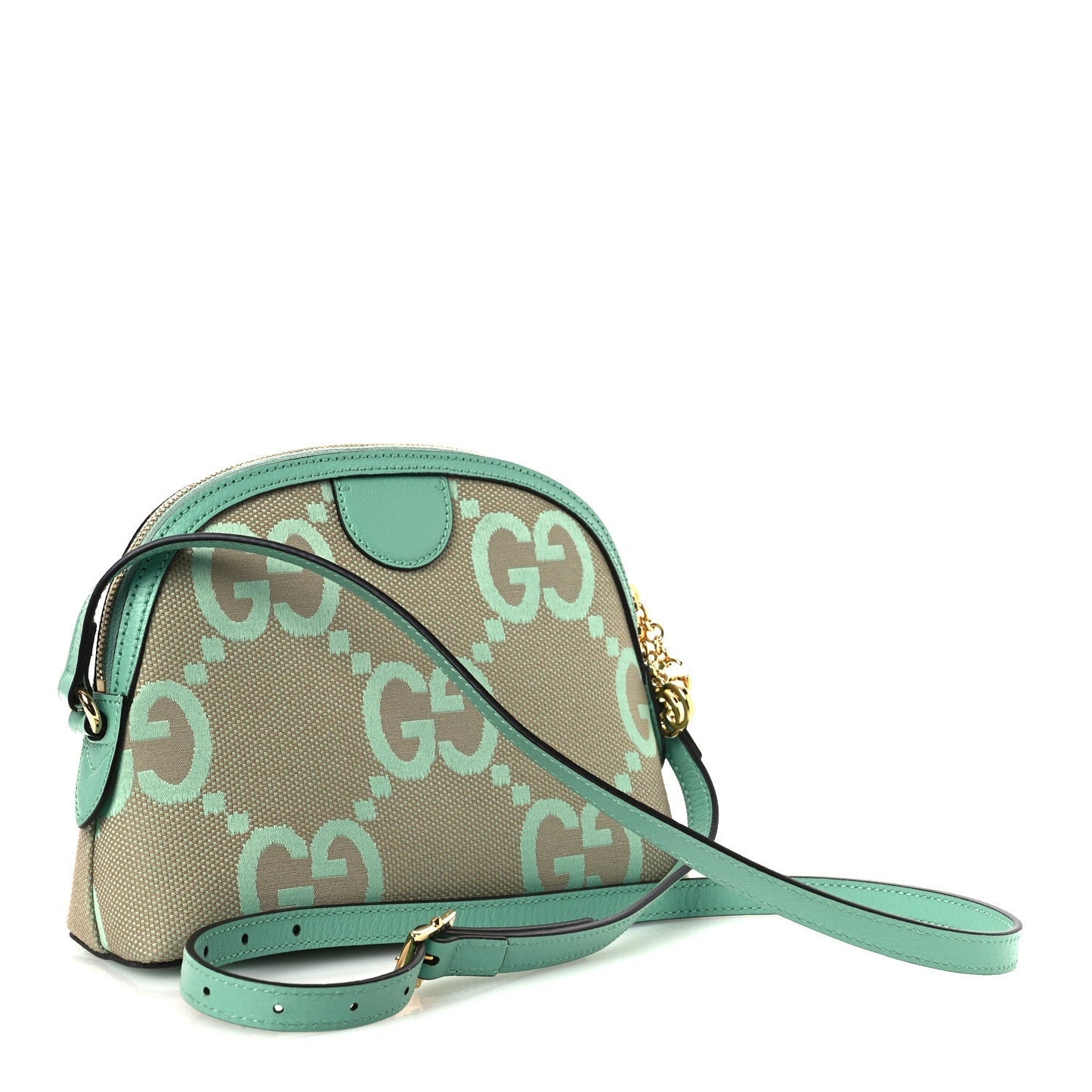 Monogram Jumbo GG Textured Dollar Calfskin Small Ophidia Dome Shoulder Bag Beige Pepperlight Mint