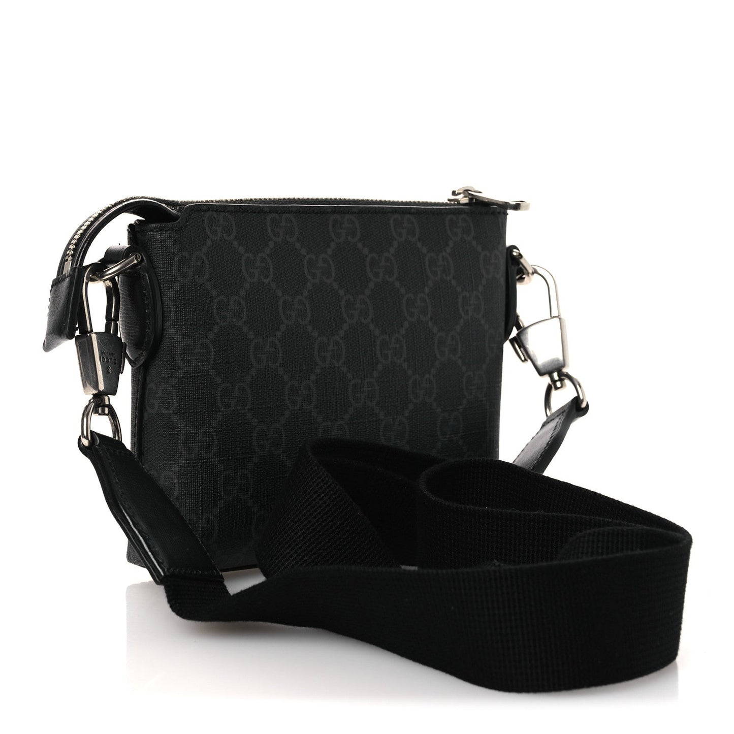 GG Supreme Monogram Azalea Calfskin Small Retro Interlocking G Wristlet Messenger Bag Black