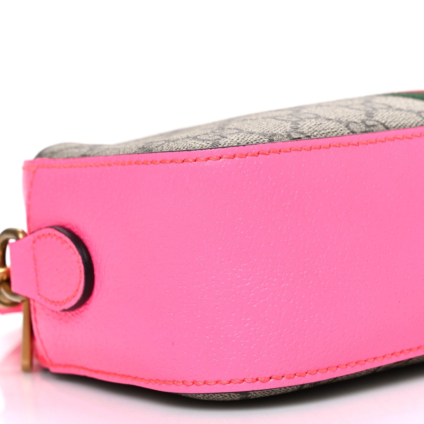 GG Supreme Monogram Textured Dollar Calfskin Web Ophidia Small Crossbody Bag Beige Ebony Fuchsia