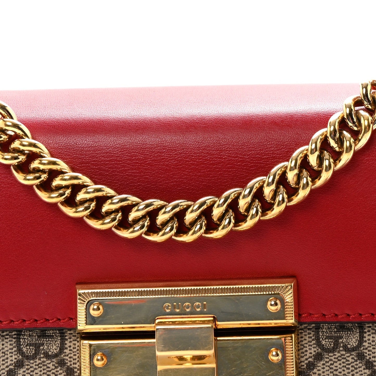 GG Supreme Monogram Calfskin Small Padlock Shoulder Bag Beige Hibiscus Red New Rosette