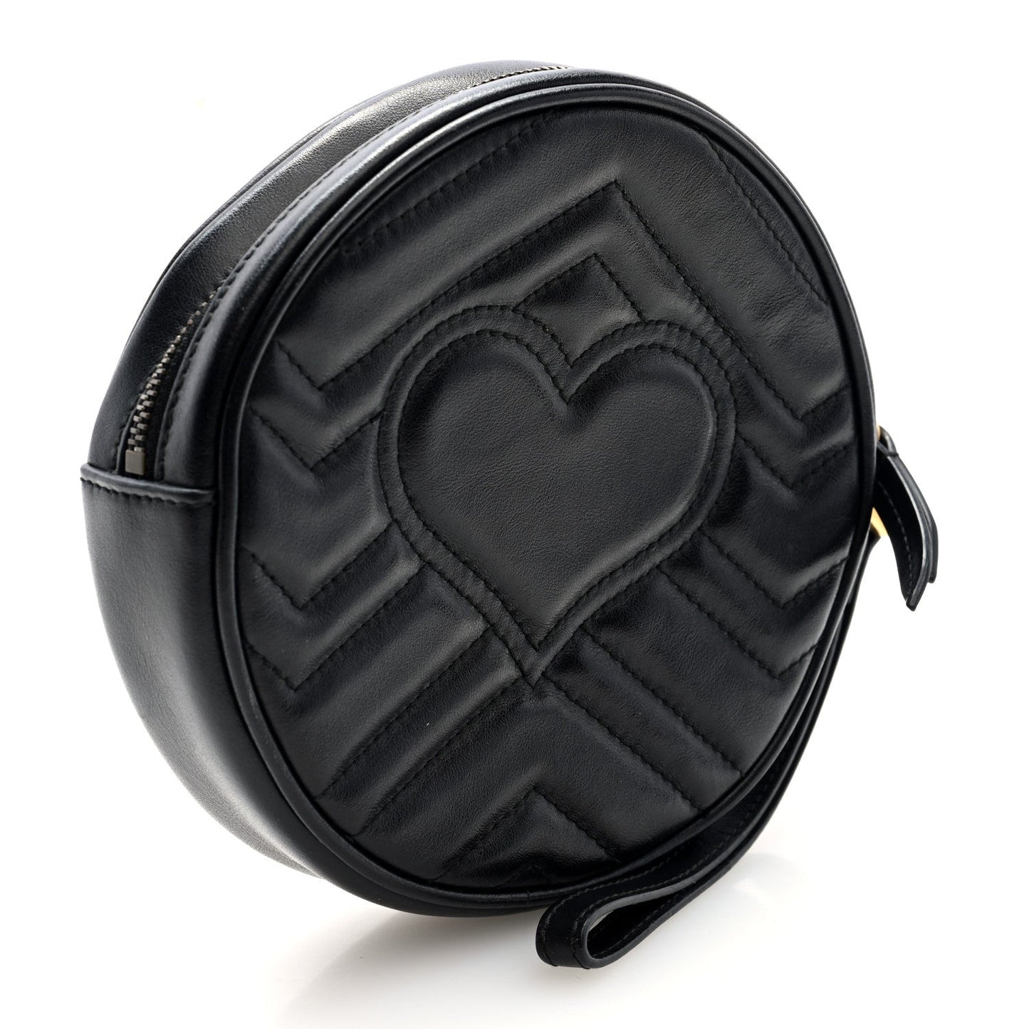 Calfskin Matelasse GG Marmont Round Wrist Wallet Black