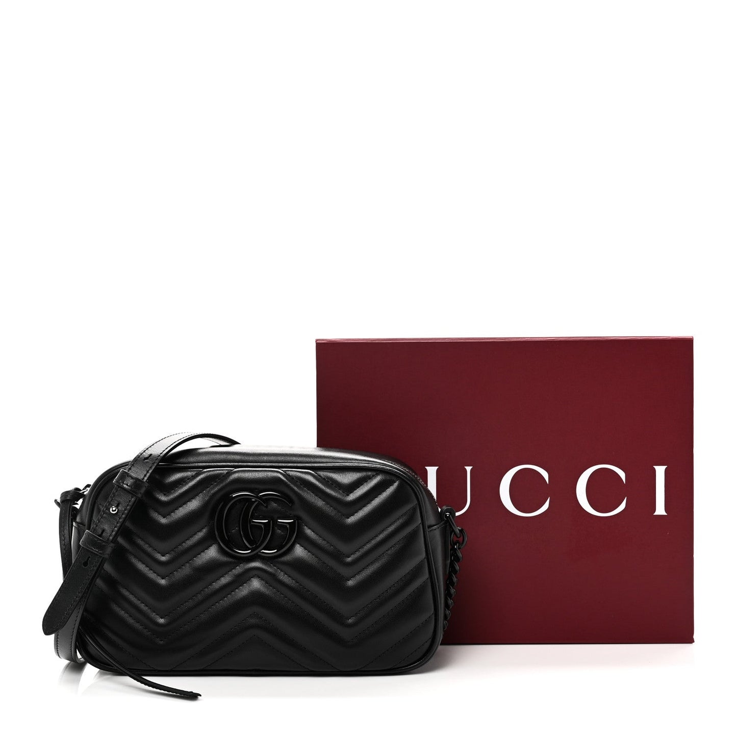 Calfskin Matelasse Monochrome Small GG Marmont Chain Shoulder Bag Black