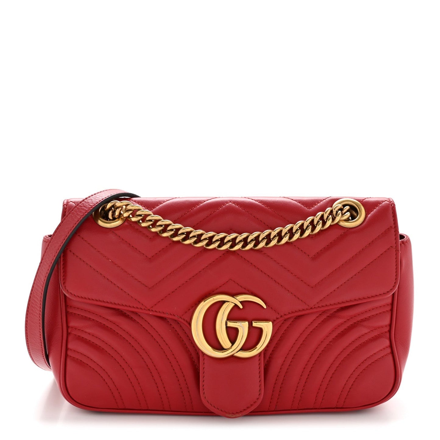 Calfskin Matelasse Small GG Marmont Shoulder Bag Hibiscus Red