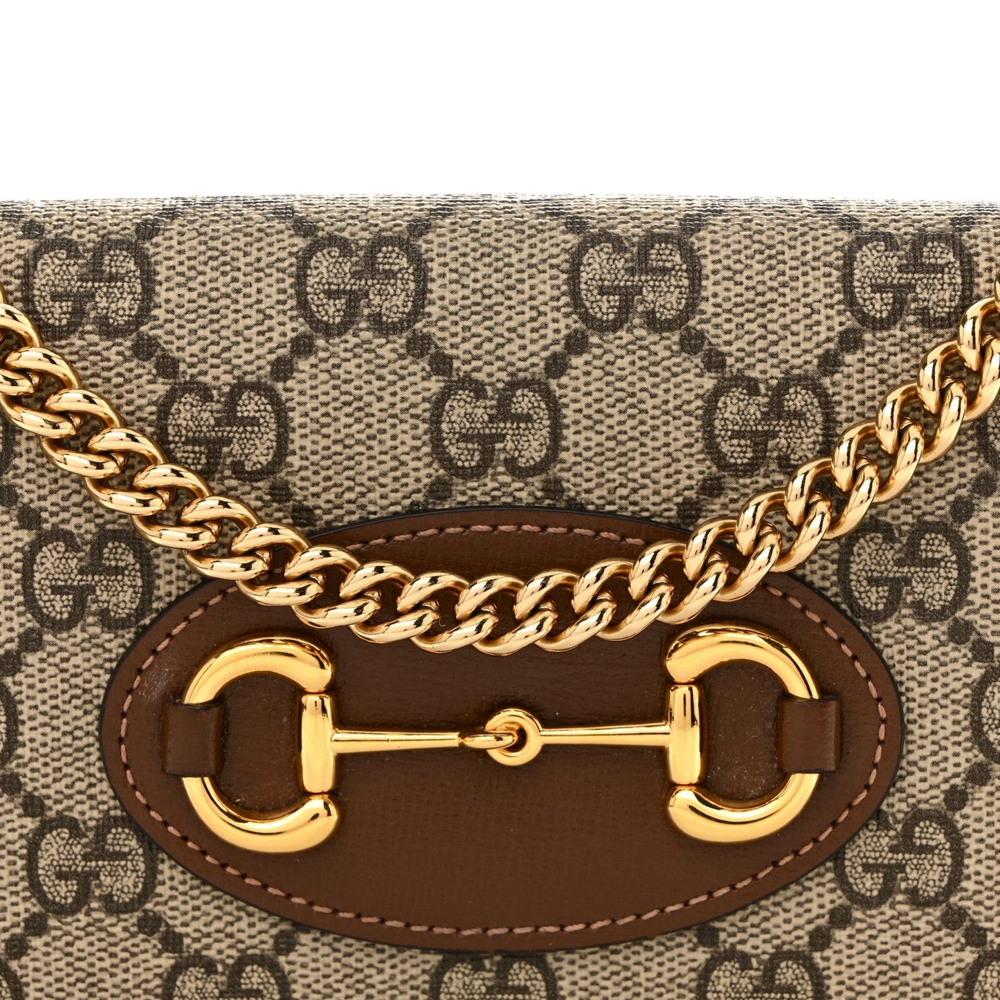 GG Supreme Monogram Azalea Calfskin Horsebit 1955 Wallet On Chain Beige Ebony Brown Sugar