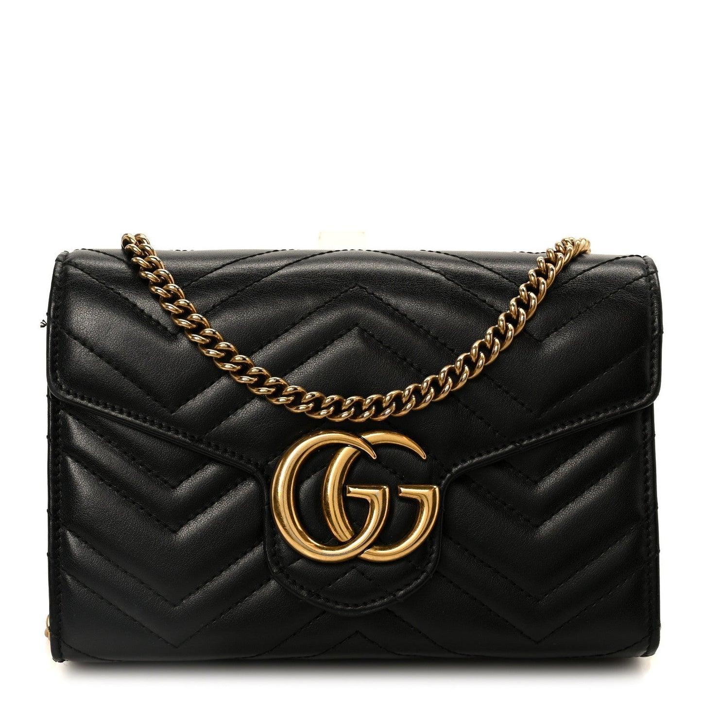 Calfskin Matelasse GG Marmont Chain Wallet Black