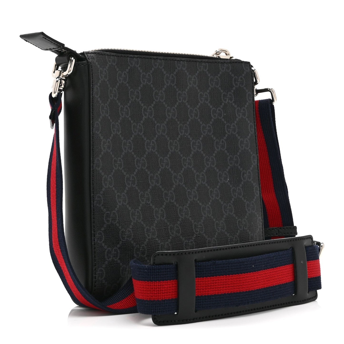 GG Supreme Monogram Web Small Flat Messenger Bag Black Grey