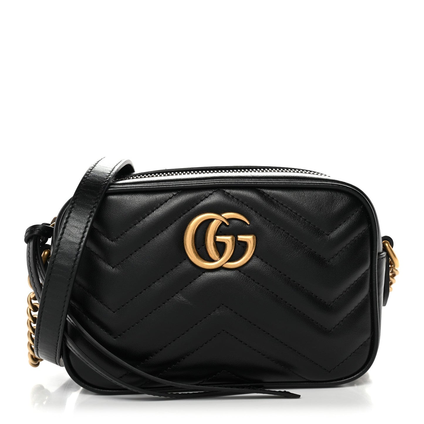 Calfskin Matelasse Mini GG Marmont Chain Shoulder Bag Black