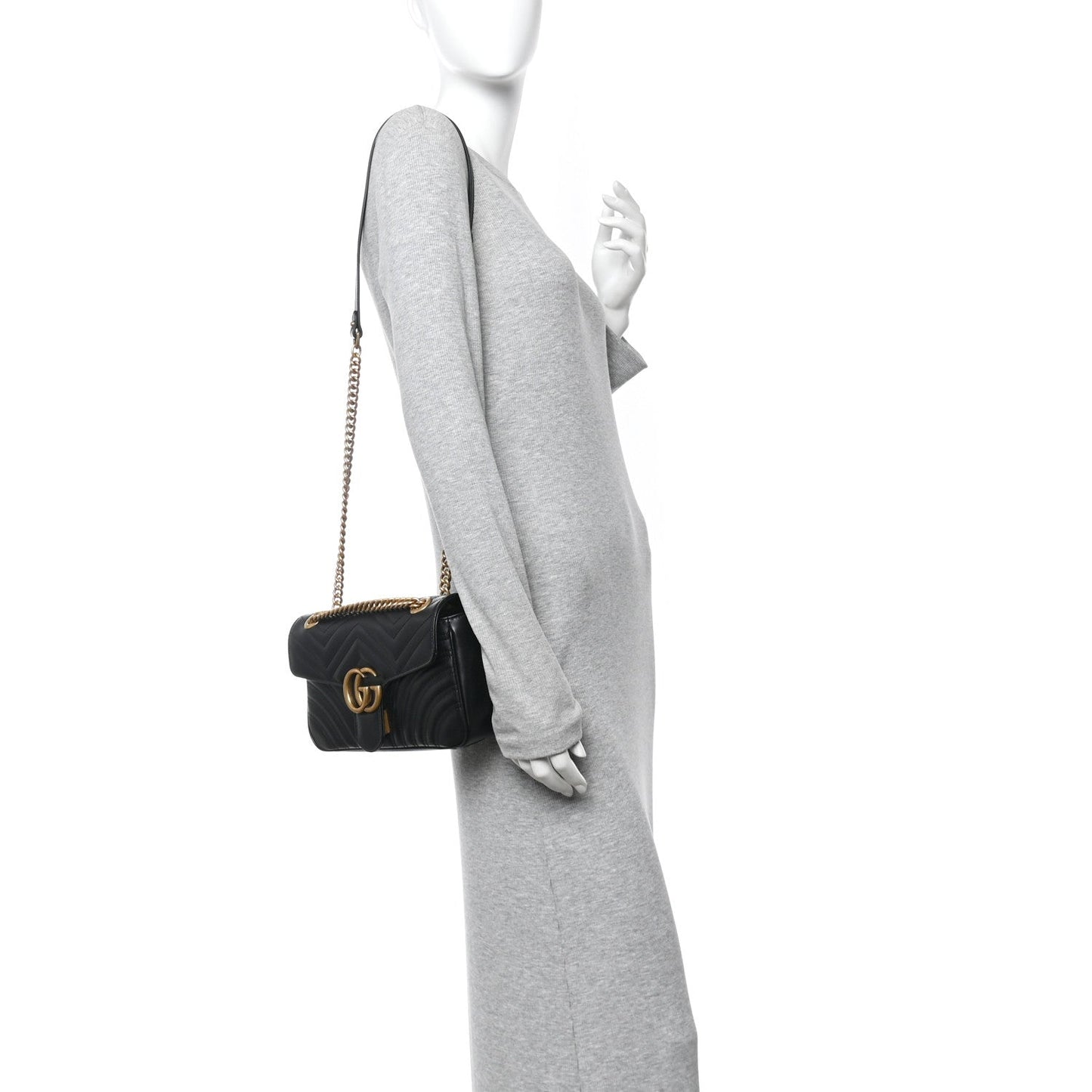 Calfskin Matelasse Small GG Marmont Shoulder Bag Black