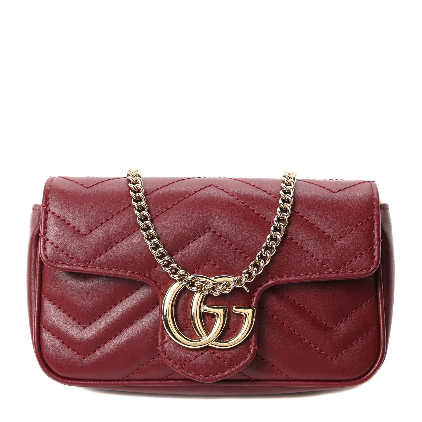 Calfskin Matelasse Super Mini GG Marmont Shoulder Bag Rosso Ancora