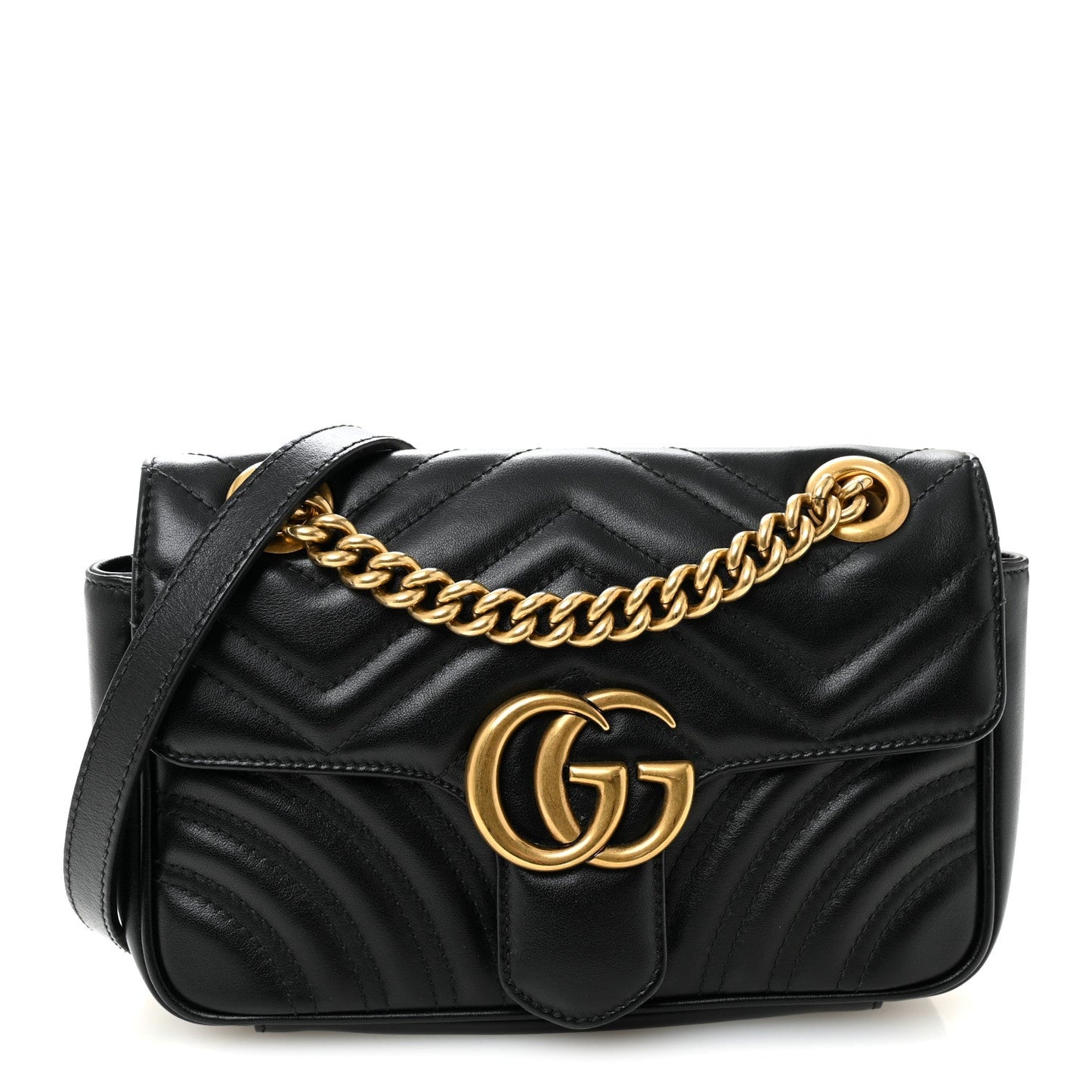 Calfskin Matelasse Small GG Marmont Shoulder Bag Black