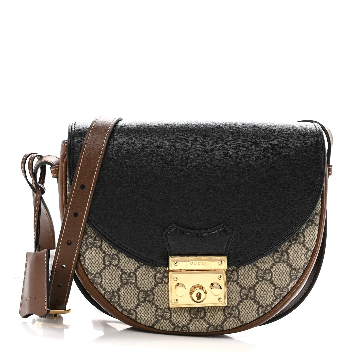 GG Supreme Monogram Calfskin Small Padlock Messenger Shoulder Bag Beige Black Cuir