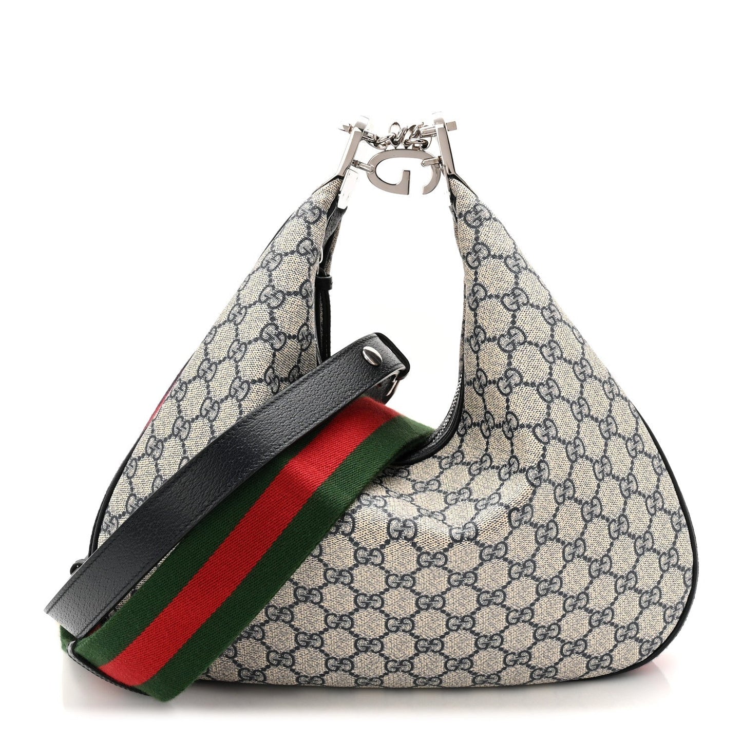 GG Supreme Monogram Textured Calfskin Web Large Attache Shoulder Bag Beige Blue