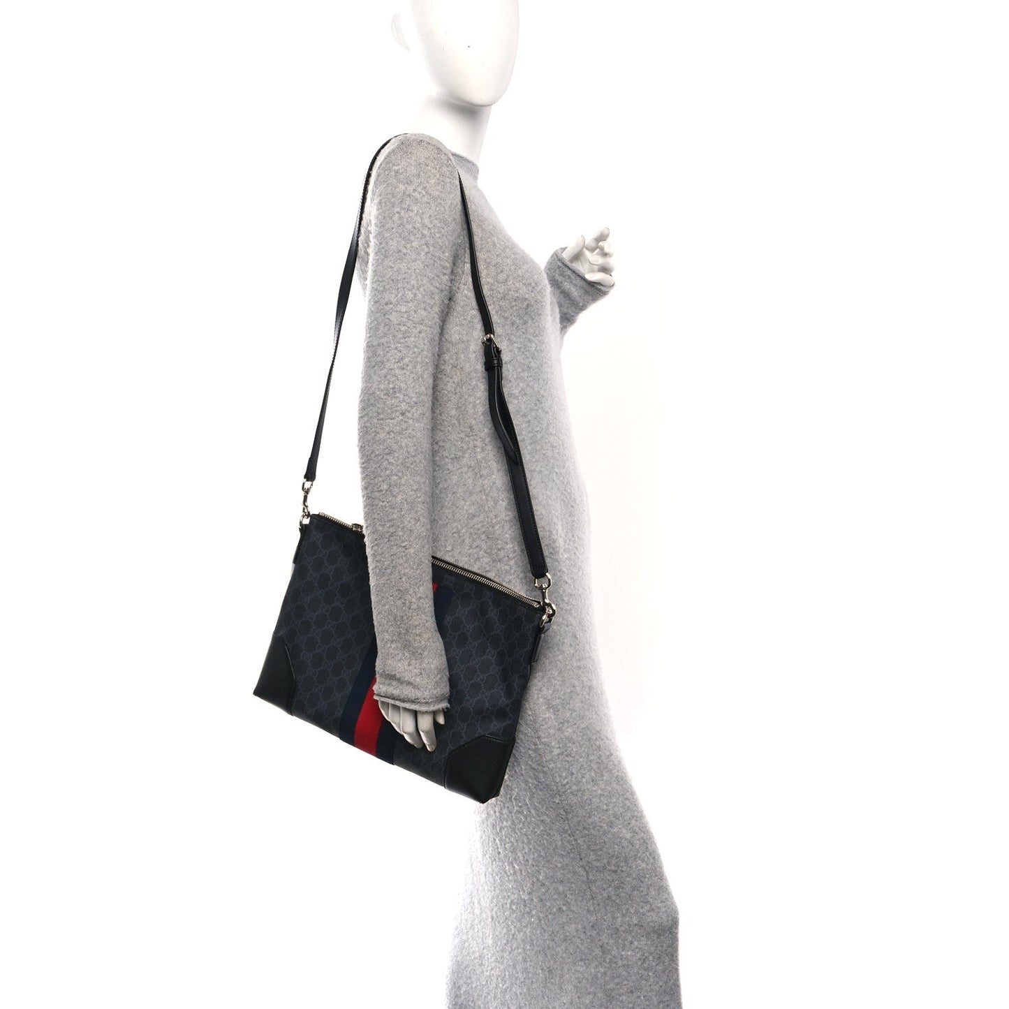 Soft GG Supreme Monogram Appia Calfskin Web East West Messenger Bag Black Grey