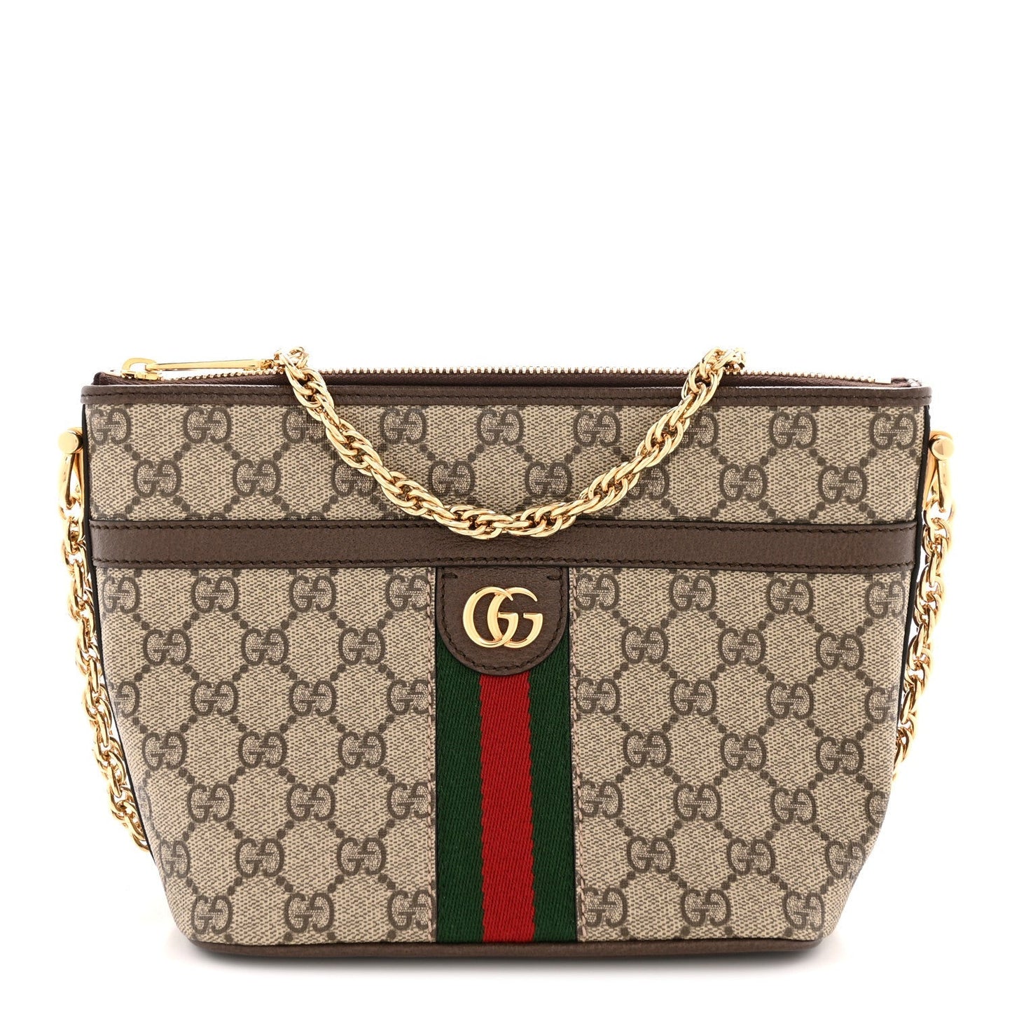 GG Supreme Monogram Web Ophidia Chain Shoulder Bag Brown