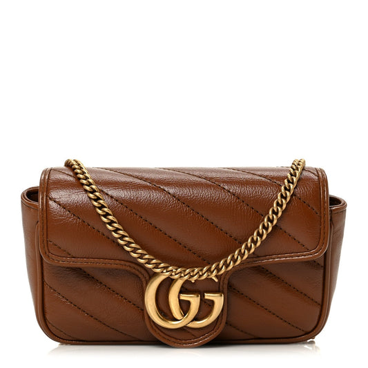 Azalea Calfskin Matelasse Diagonal Super Mini GG Marmont Shoulder Bag Cuir
