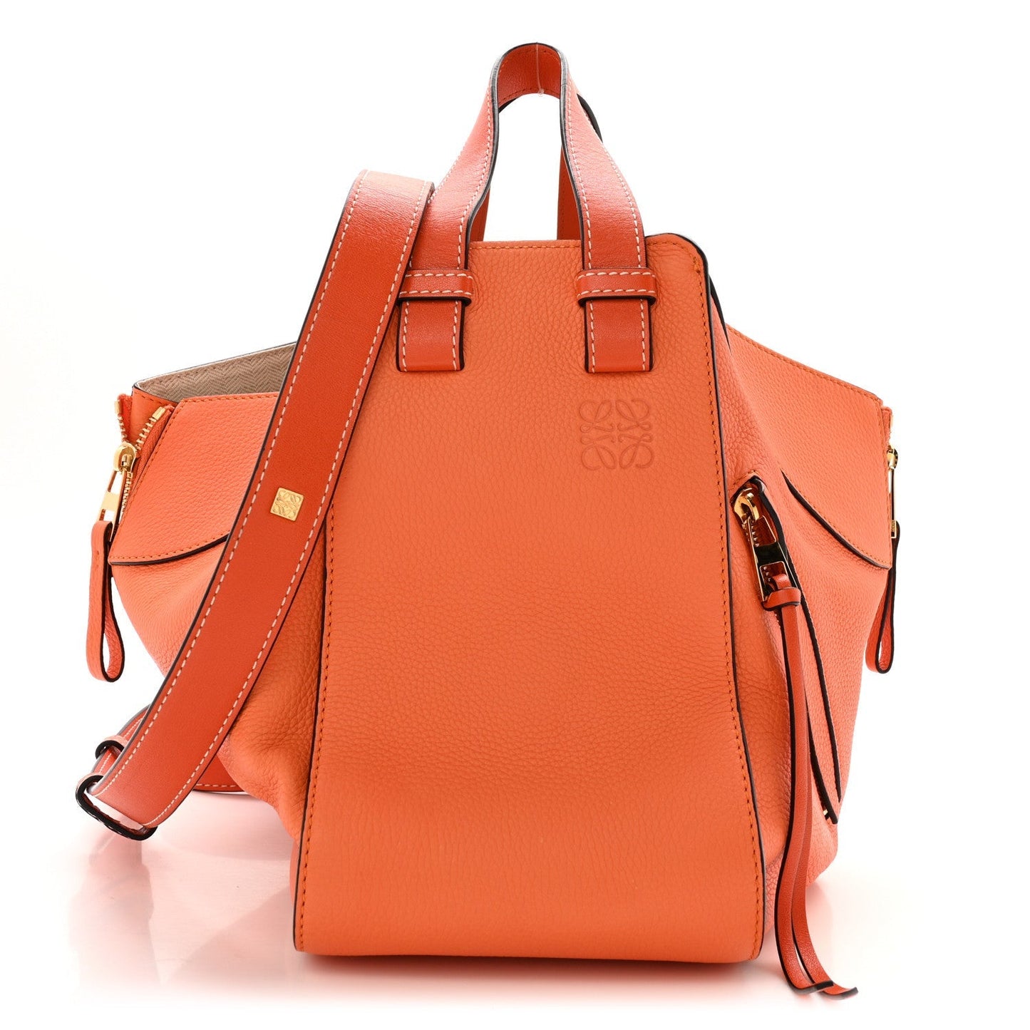 Grained Calfskin Small Hammock Shoulder Bag Apricot Orange