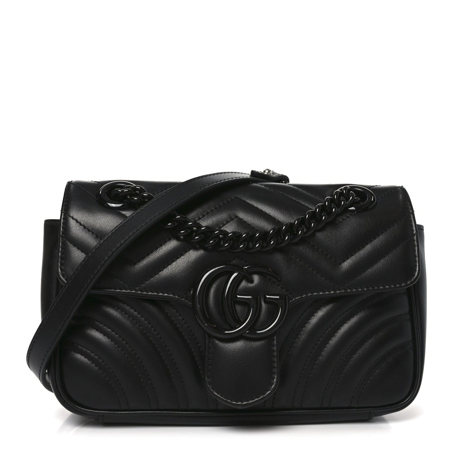 Calfskin Matelasse Monochrome Mini GG Marmont Shoulder Bag Black