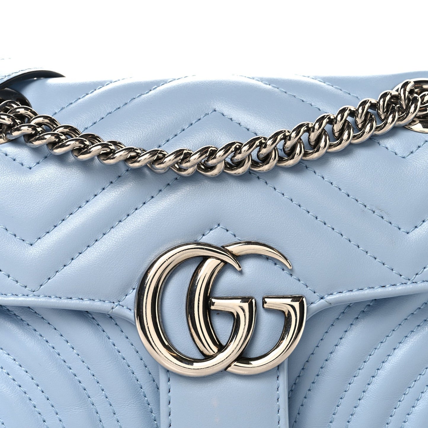 Calfskin Matelasse Mini GG Marmont Shoulder Bag Porcelain Light Blue