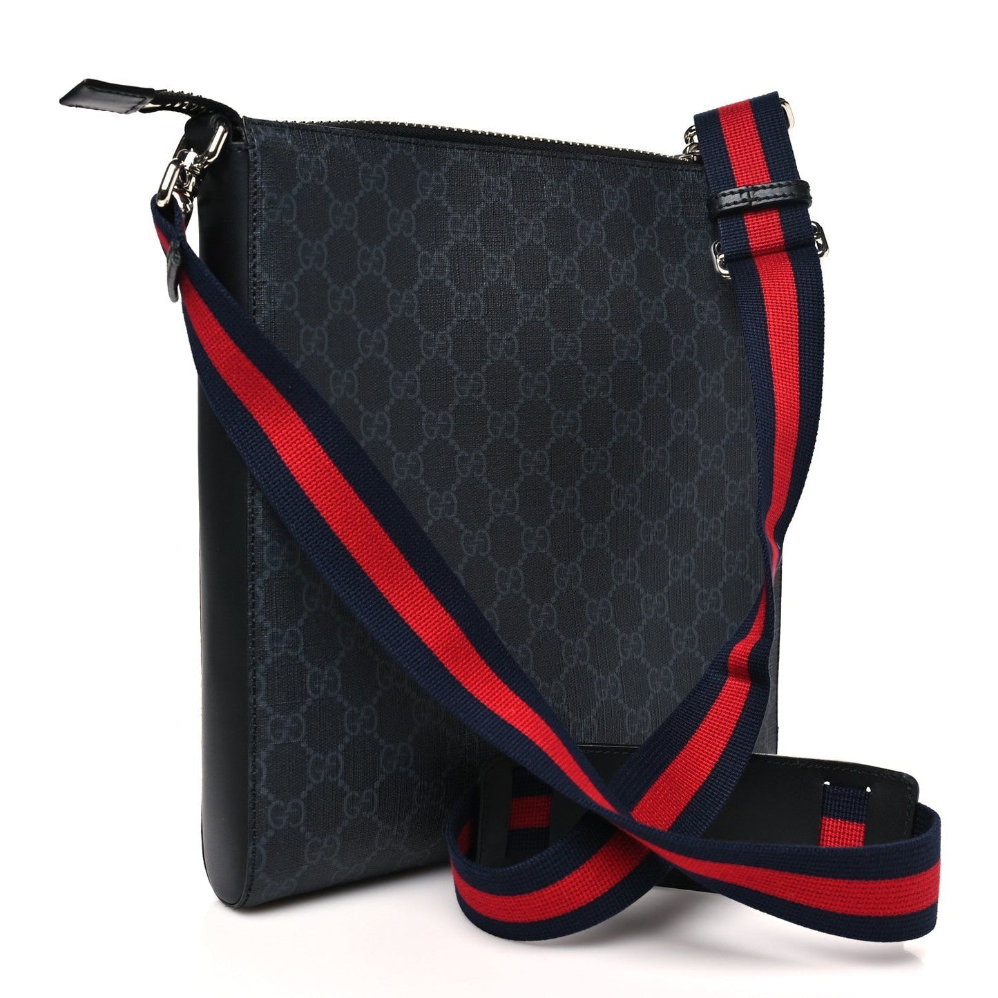 GG Supreme Monogram Web Small Flat Messenger Bag Black Grey