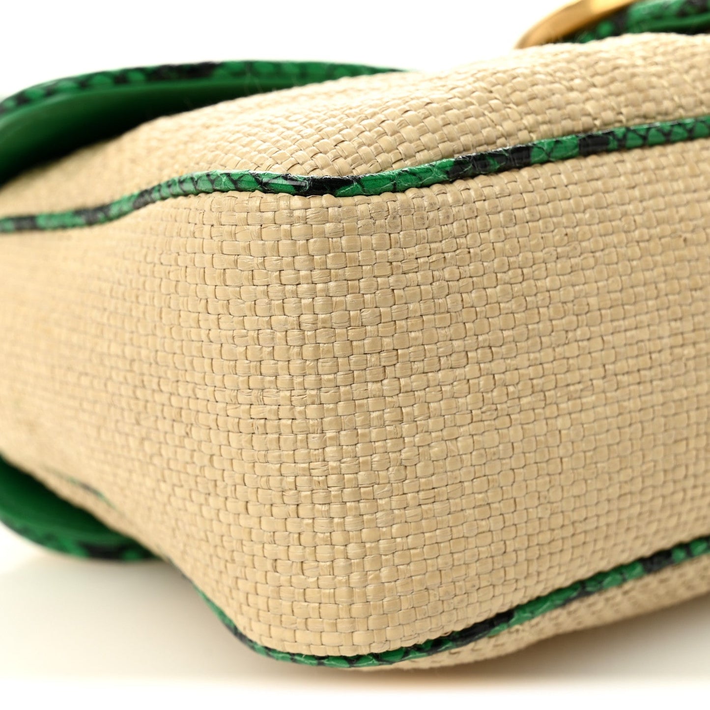 Raffia Elaphe Matelasse Small GG Marmont Shoulder Bag Natural New Shamarock